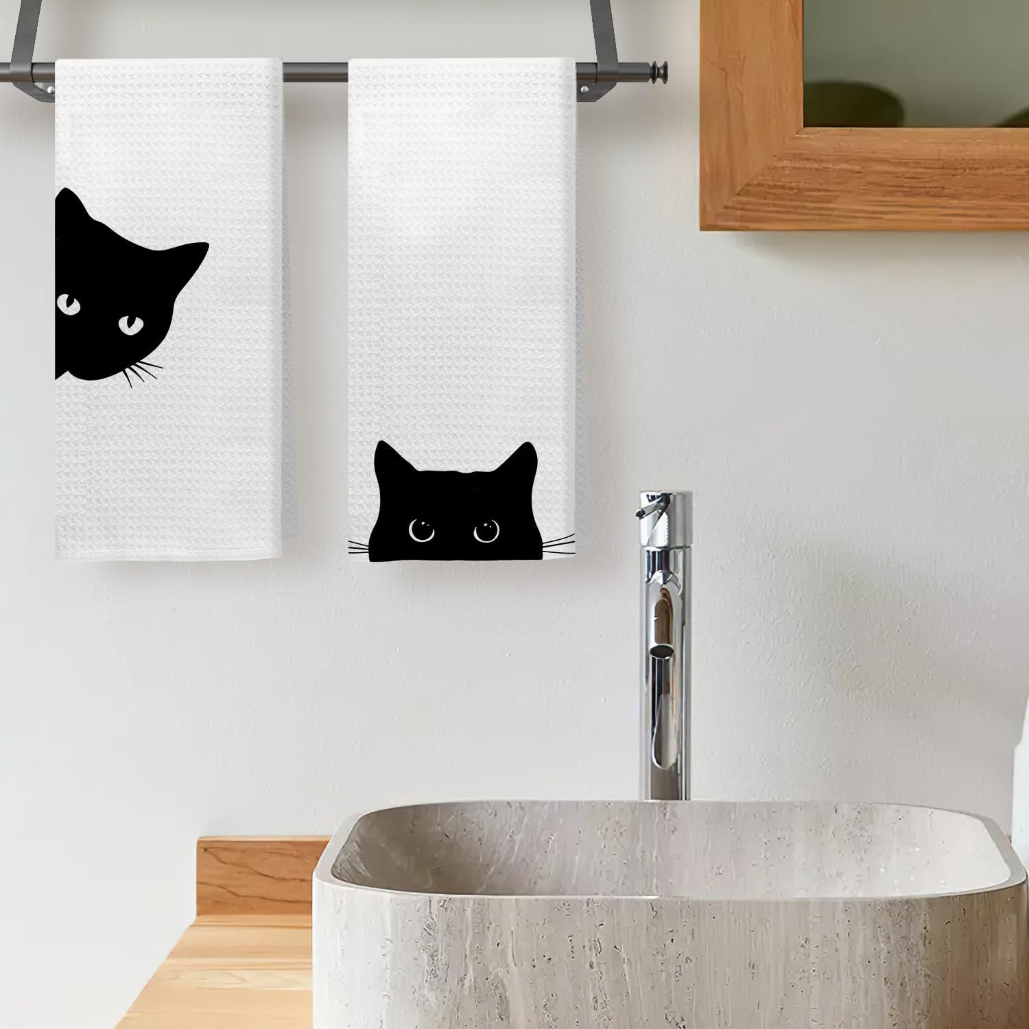 Funny Moody Black Cat Kitchen Towels Set of 3, Black Cat Gifts for Women Men, Pet Lover Owner Gifts Decorative Hand Dish Tea Towels for Bathroom Kitchen, Cats Bathroom Decor, 16x24 Inch - Image 4