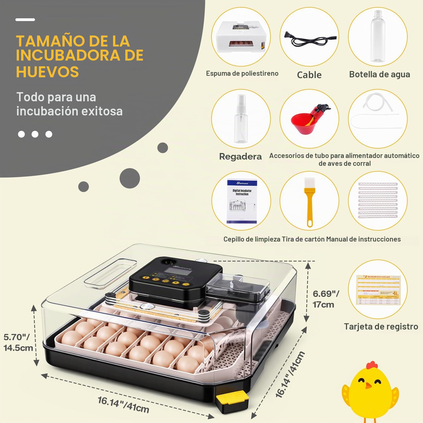 Sailnovo Incubadora de Huevos Automática 48 Huevos con Control Preciso Temperatura/Humedad, Volteador Automático de Huevos, Vista 360°, Ovoscopio Para Huevos, Para Gallina/Pato/Codorniz,Gris