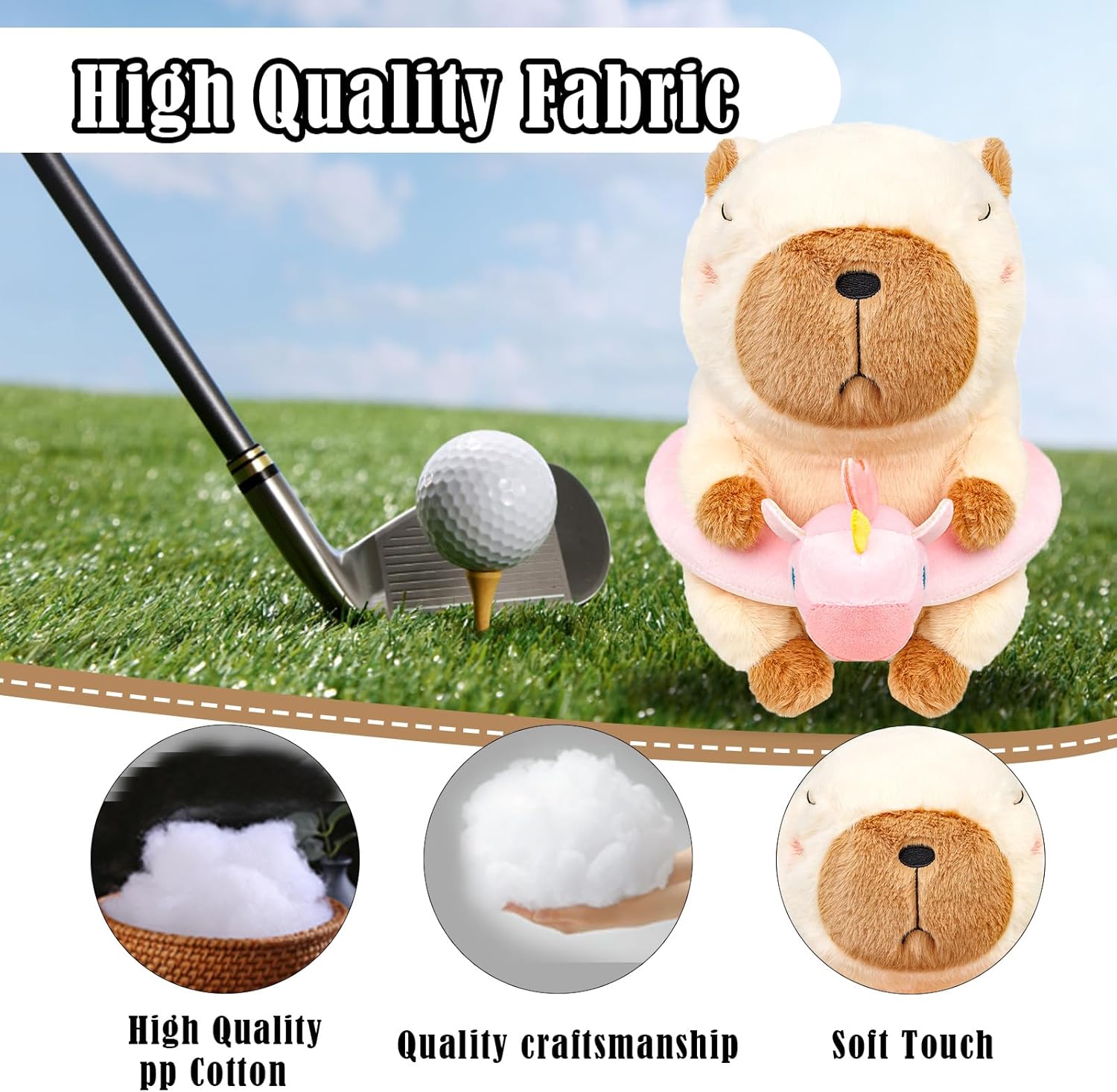 Swimming Ring Capybara Golf Club Head Cover, Small Size Fits Hybird and Irons, Large Size Fits Standard 460cc Driver Head，Golf Driver Headcover Funny Plush Animals,