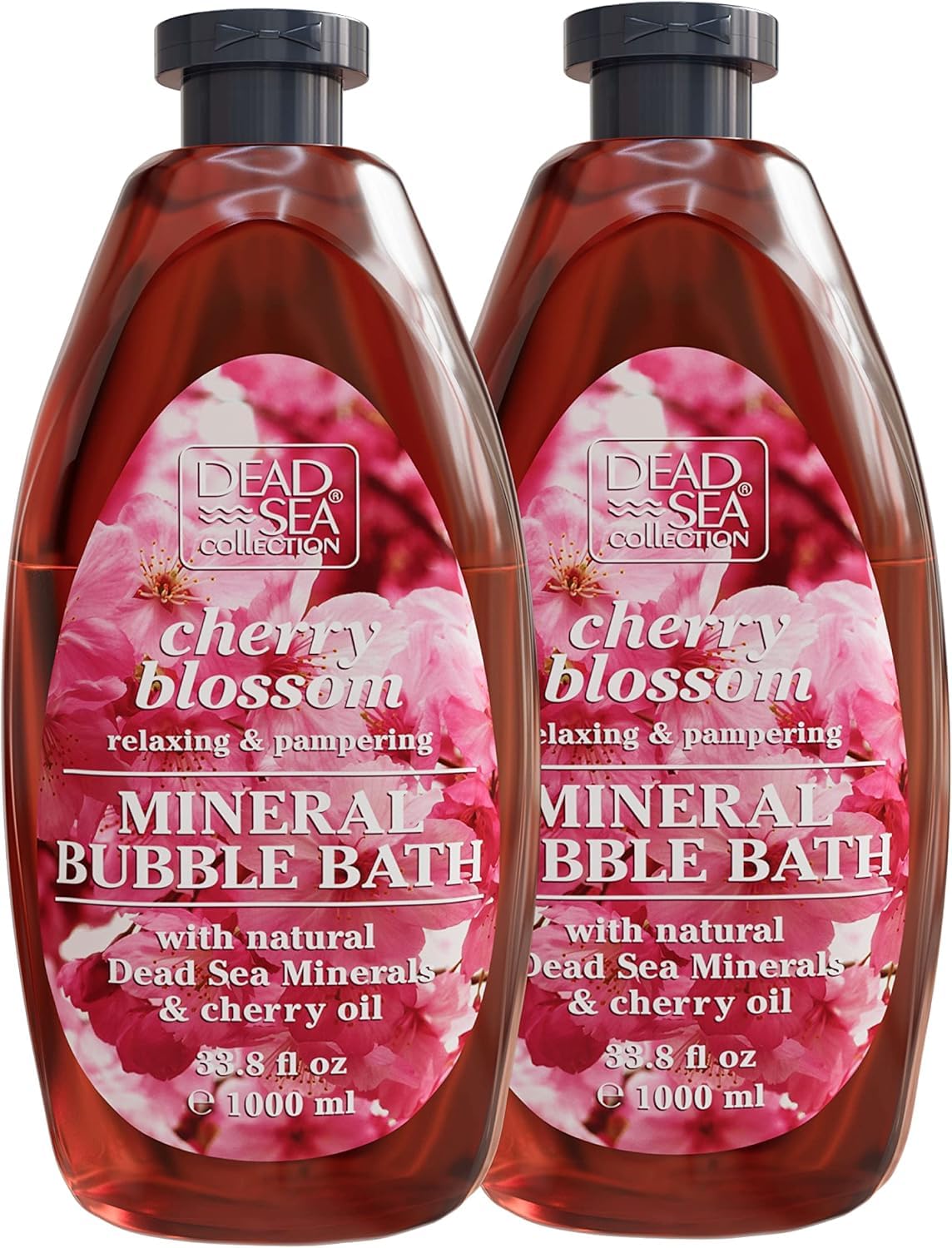 Dead Sea Collection Bubble Bath with Cherry Blossom for Women and Men – Cherry Seeds Oil and Dead Sea Salt - Nourishing and Moisturizing Skin - Pack of 2 (67.6 fl.oz)