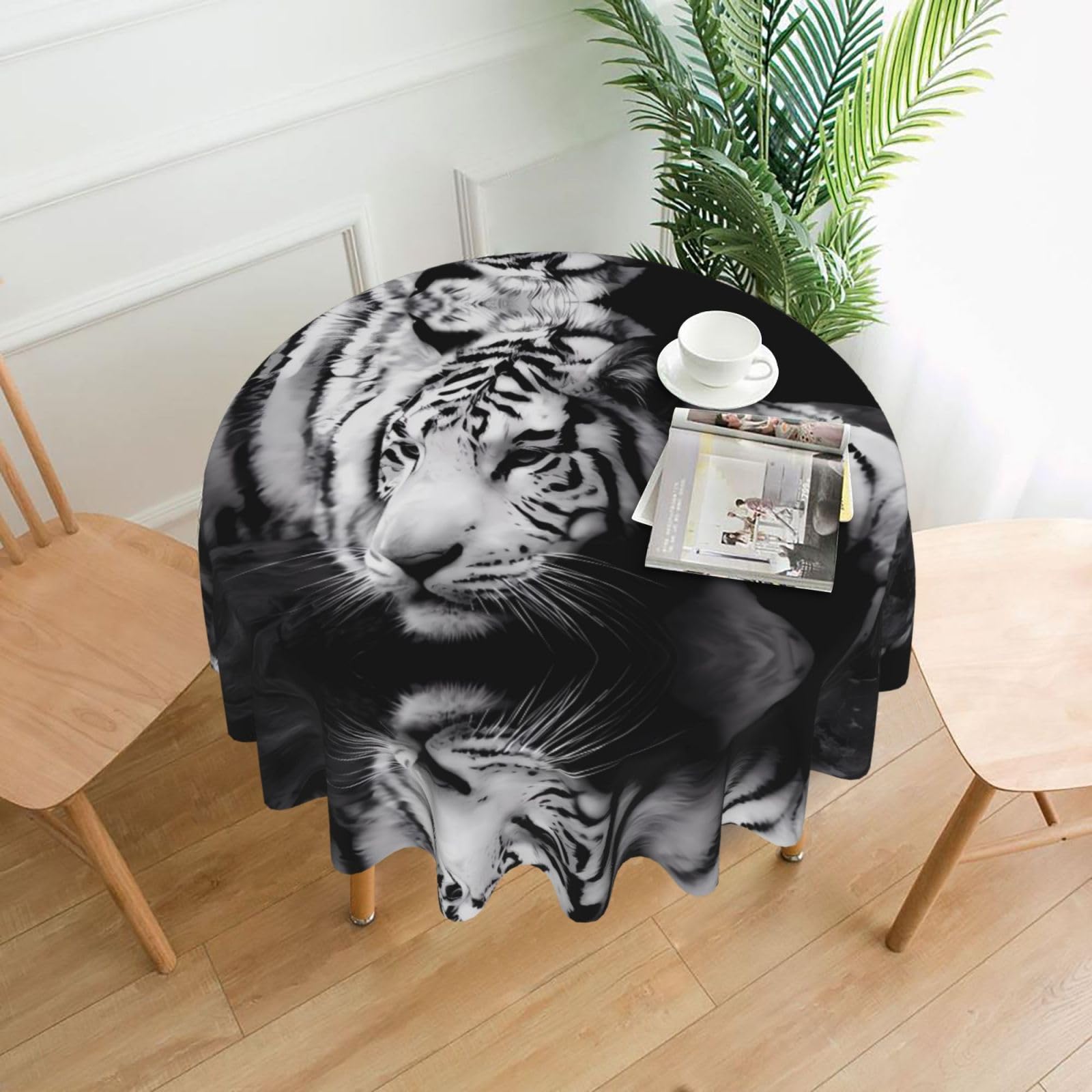 WHJSHOP Animal Tiger Prints Round Decorative Throw – 60in Stylish Table Cover for Dining, Parties & Outdoor Events