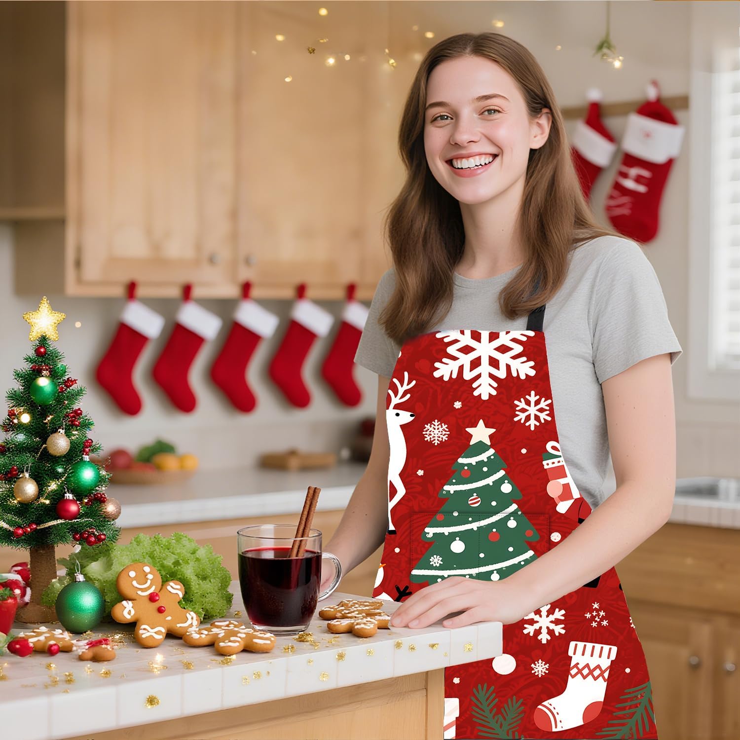 ANNA QUEEN Funny Cat Apron for Women Men with Pockets Spring Sunflower Apron Adjustable Kitchen Chef Cooking Apron