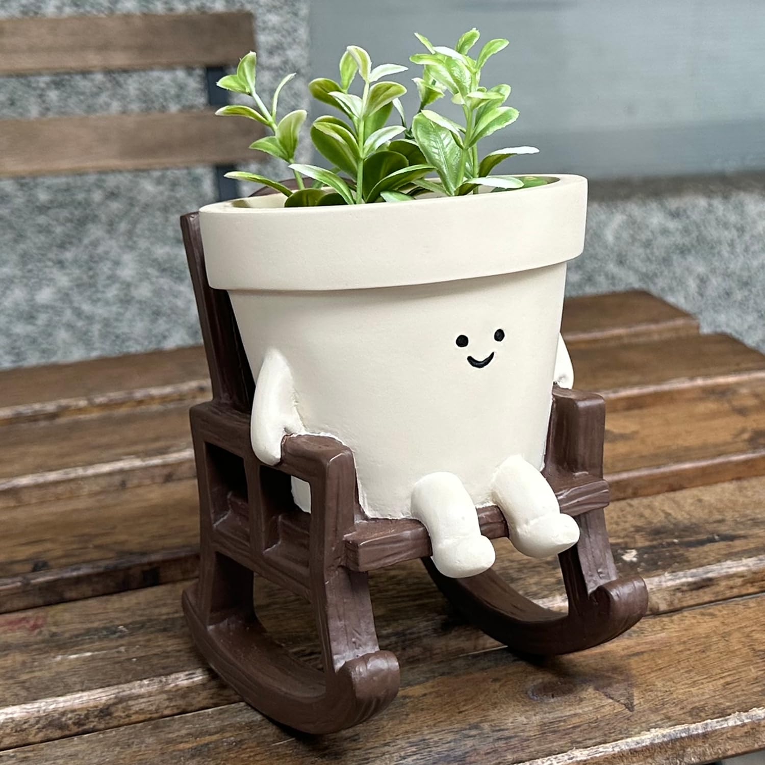 Leuke plantenpotten, grote smily face plantenbak, hars, bloemhoofdplantenbakken voor binnen en buitenplanten, unieke zitstoel, vetplant met afvoergat, cadeau voor Moederdag en waardering