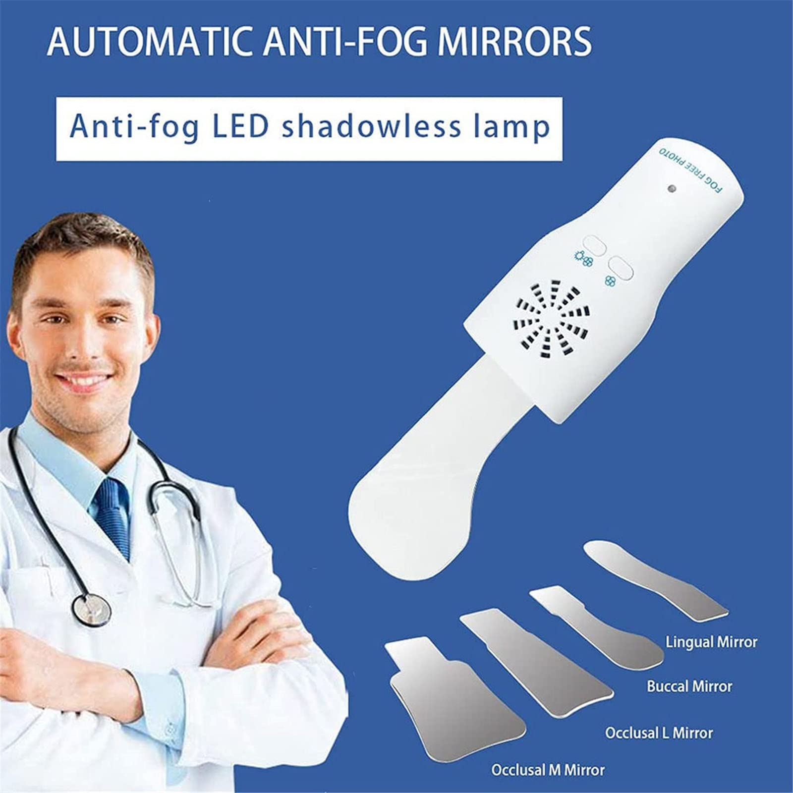 CEEBUS Espejo Reflector Dental Automático eléctrico Dental oclusal Espejo defogging reflectores de Acero Inoxidable reflectores con luz LED, Kits de Cuidado Dental