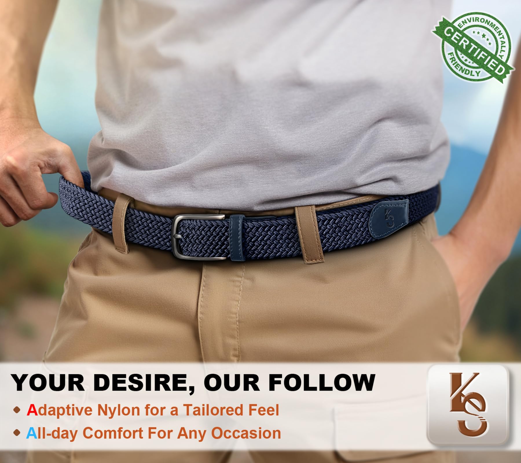 KEMISANT Cinturón de golf para hombre, paquete de 2 cinturones elásticos trenzados para regalo, pantalones vaqueros casuales, deportes, trabajo, 1 3/8 pulgadas