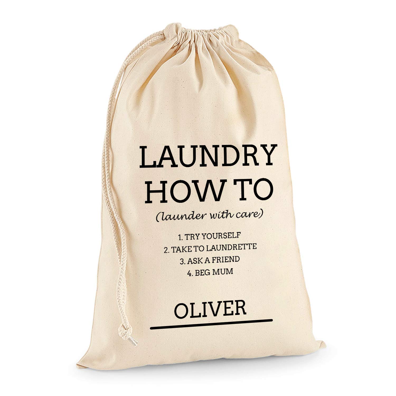 Personalised Laundry Bag 100% Cotton Extra-Large Heavy Duty Fabric Bag in Natural Colour with Drawstring Closure - XL Size (75 x 49 cm / 29,5" x 19,3'' 38 litres) - Laundry How To