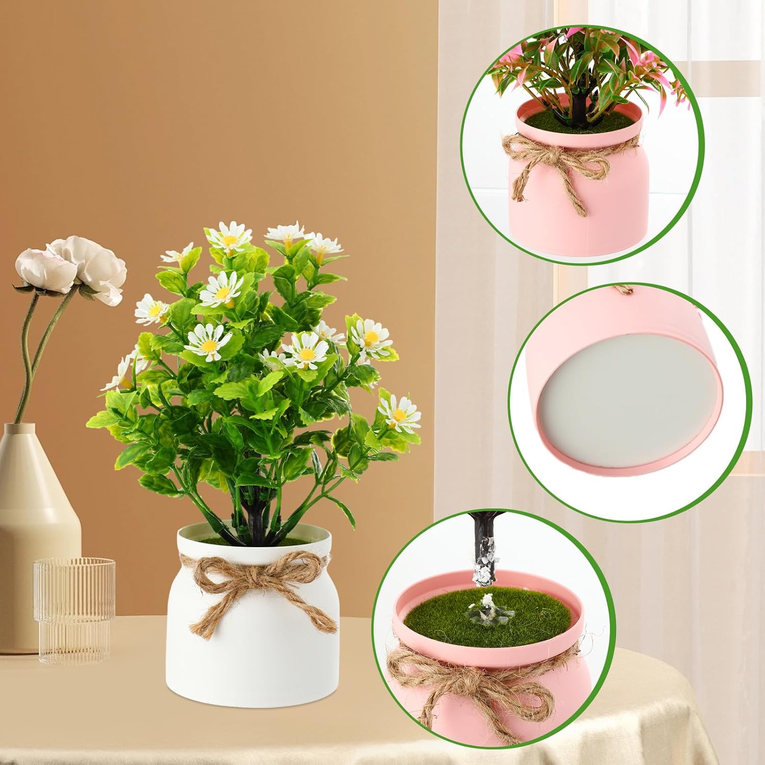 Zeyune Large Spring Artificial Flowers Potted Centerpieces Desktop Fake Floral Plants in Macaron Pot Greenery for Office Table Home Indoor Bathroom Office Wedding Bridal Decor (8 Pcs,Classic)