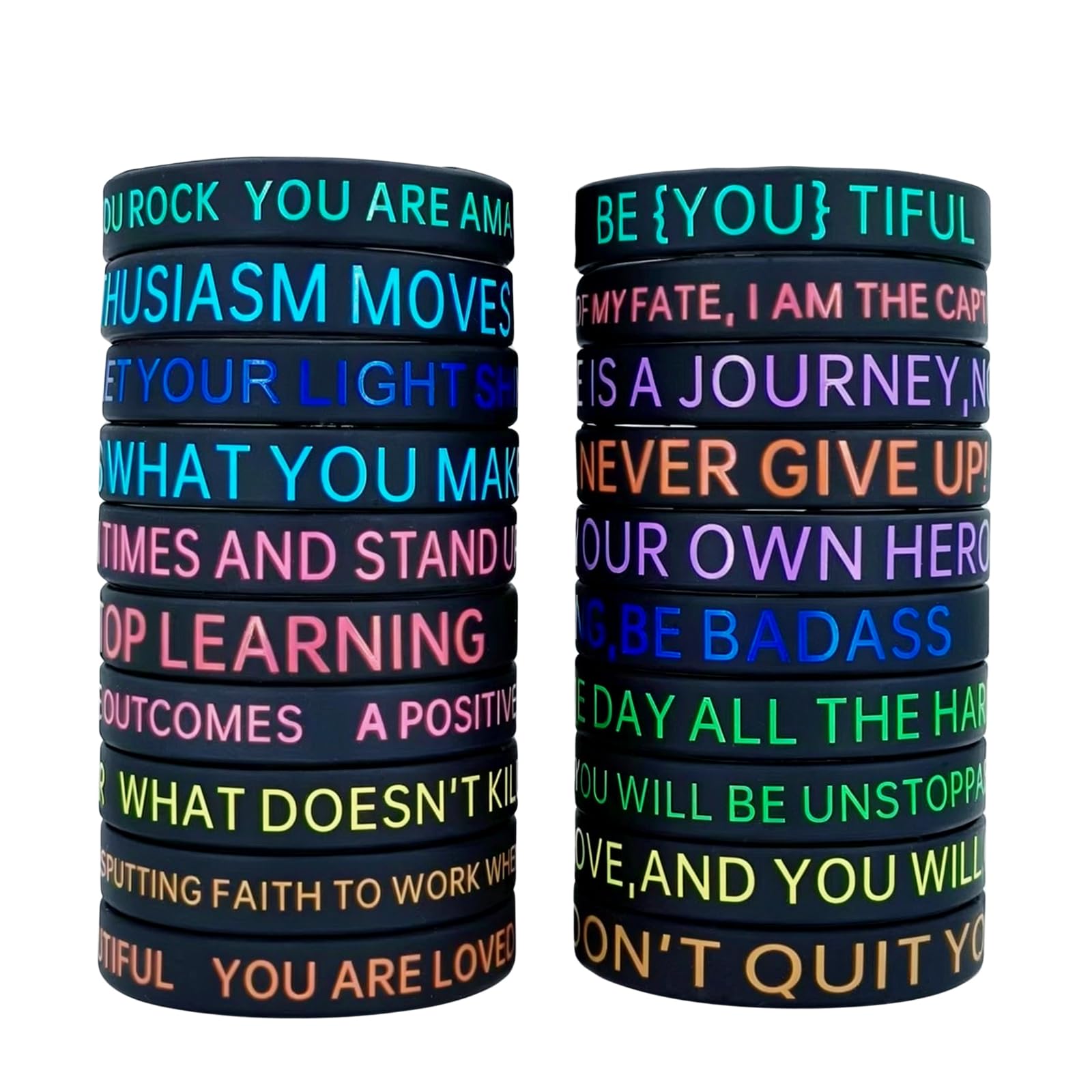 HoaaiGo 20 Pcs Colorful Silicone Wristbands, Silicone Inspirational Bracelet, Motivational Rubber Bracelets, Quote Bracelets Bands, Stretch Unisex Wristbands for Students Adults Birthday