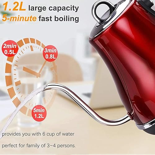 Miniatura 4 de Zhihua 1.2L hervidor eléctrico, oficina y hogar Color 304 acero inoxidable cuello de cisne tubo 1500W Calefacción rápida Calefacción eléctrica