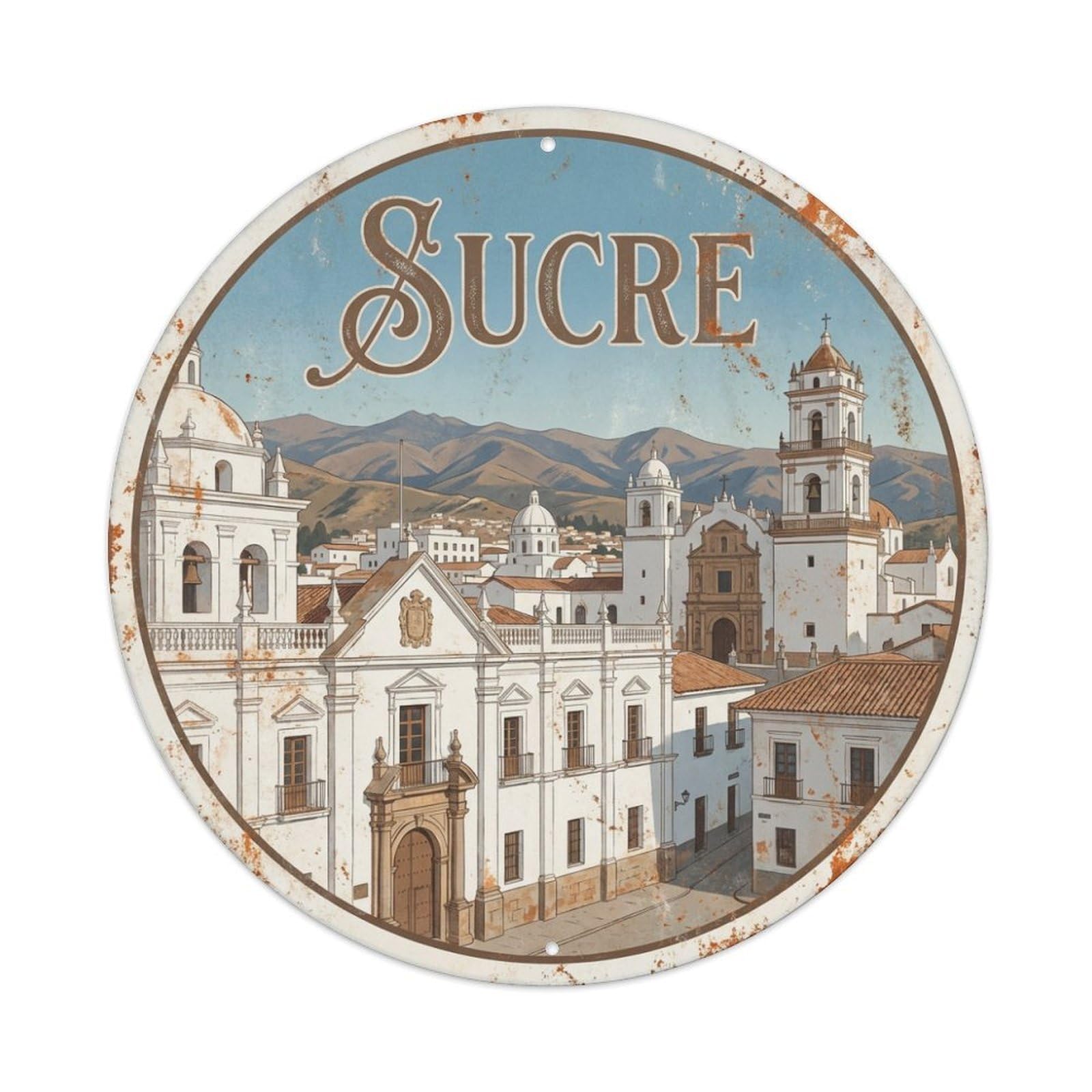 Retro Travel Bolivia Sucre Metal Tin Sign