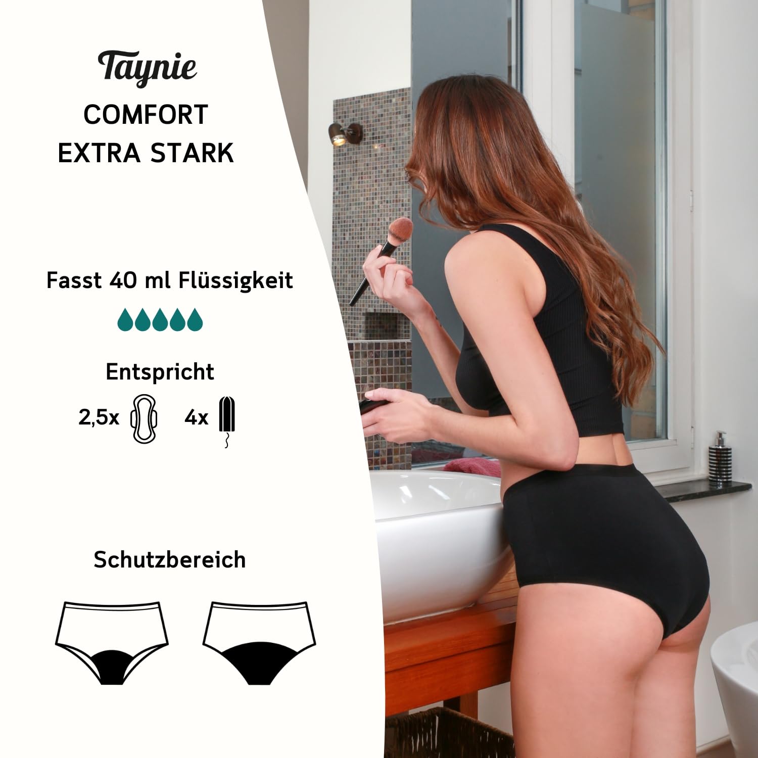 Taynie Set di biancheria intima per periodi Comfort extra forte, forte sanguinamento, confezione da 3 pezzi, biancheria intima mestruale, slip per periodo, durata fino a 12 ore, lavabile fino a 60 °C