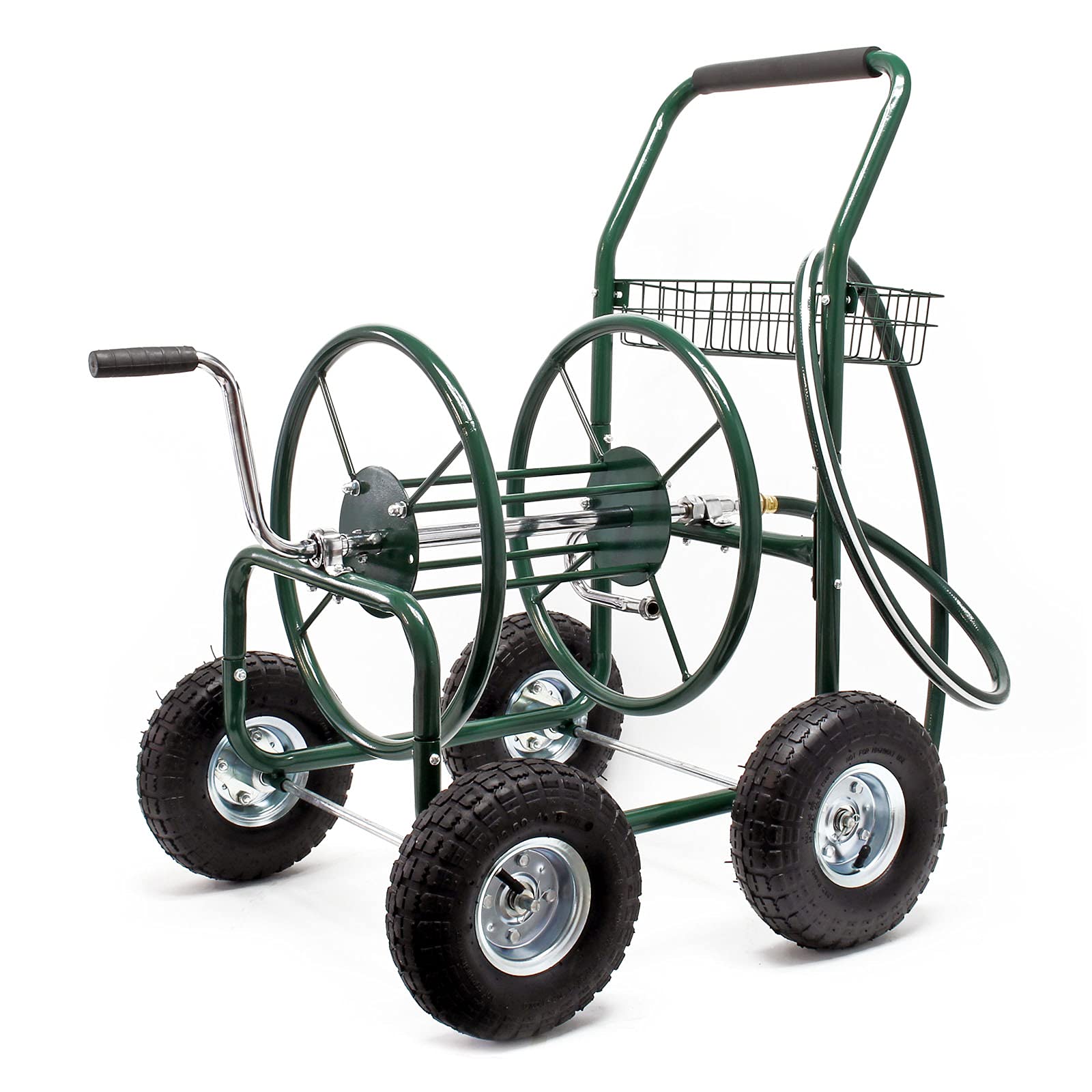 Wiltec Chariot Tuyau d'arrosage 76m 5/8" (16 mm) Enrouleur 4 Roues Ø 25cm Dévidoir sur Roues de Tuyau Dispositif Irrigation Mobile Jardin