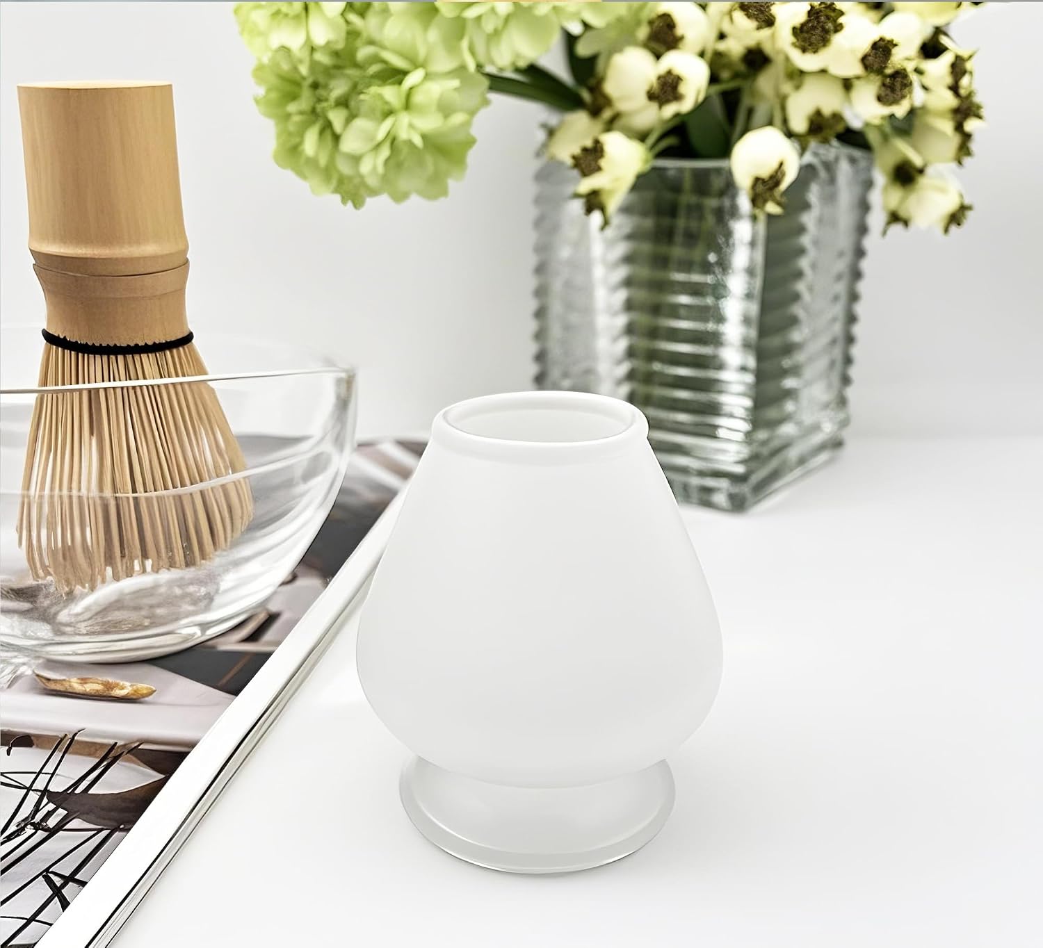 Glass Matcha Whisk Holder, Matcha Chasen Holder, Matcha Whisk Stand for Bamboo Matcha Chasen, Matcha Set Accessories for Tea Ceremony (Frosted) image 5