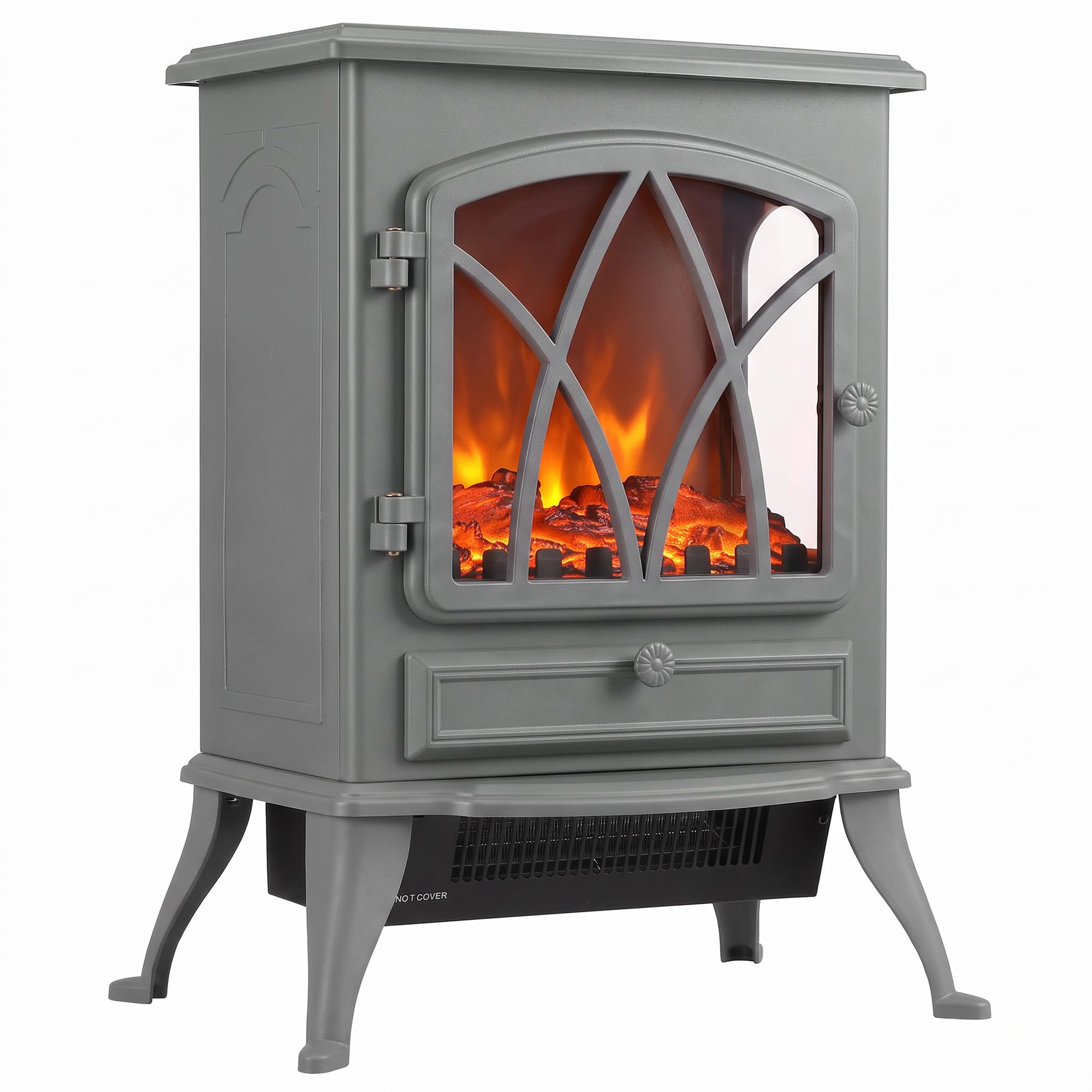 HOMCOM Electric Fireplace Stove Freestanding Log Burner, 1000W/2000W, Grey
