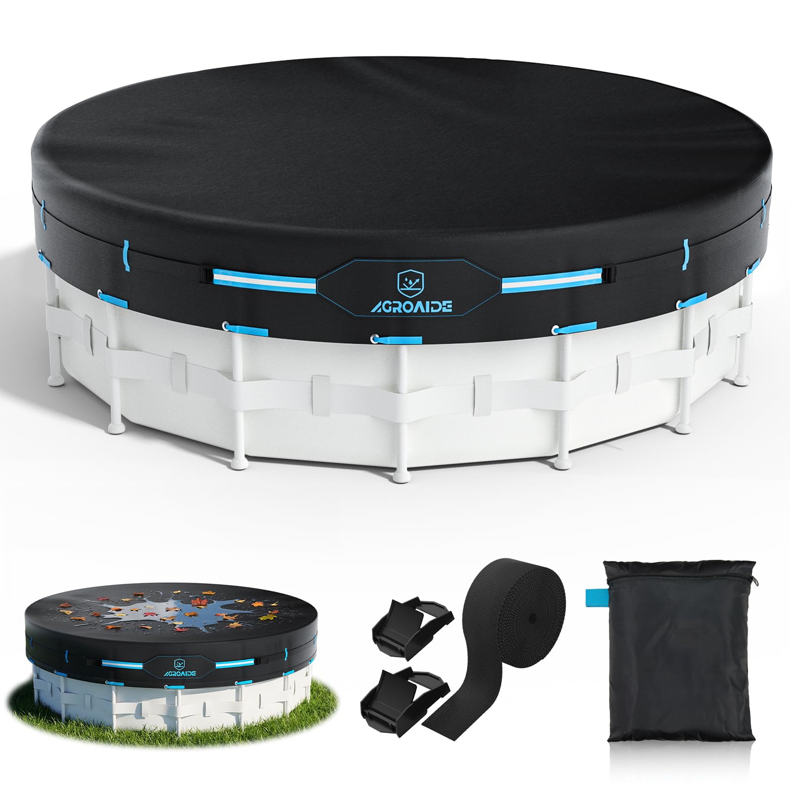 Photo 1 of AGROAIDE 24ft Round Pool Cover Above Ground, Heavy Duty Oxford Fabric for Above Ground Round Pools, Prevent from Debris Pool Cover