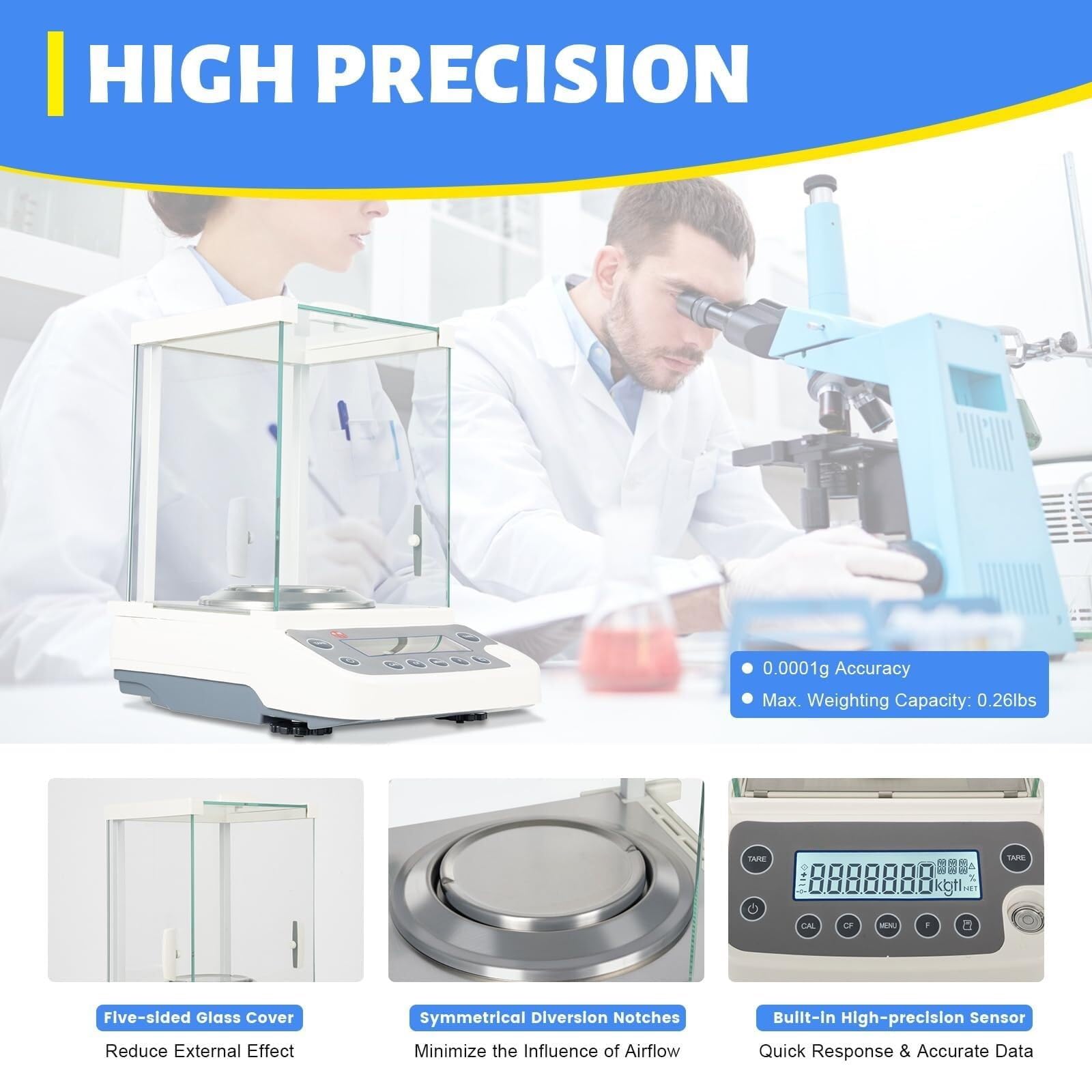 Balanza analítica digital de laboratorio, balanza analítica digital de laboratorio de alta precisión 120X0,0001 g, pantalla LCD, para joyerías