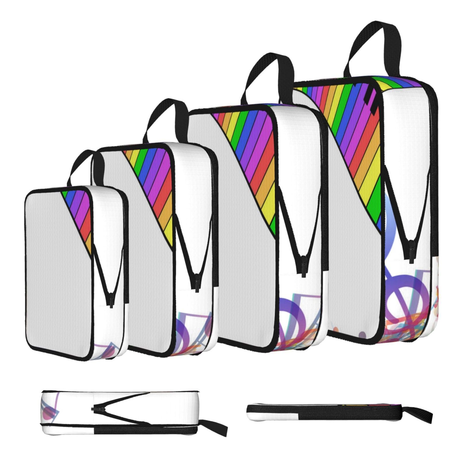 Esnaiuvcd Black Color Music Print 4 Set Compression Packing Cubes For Suitcases,Expandable Storage Bags Organizers