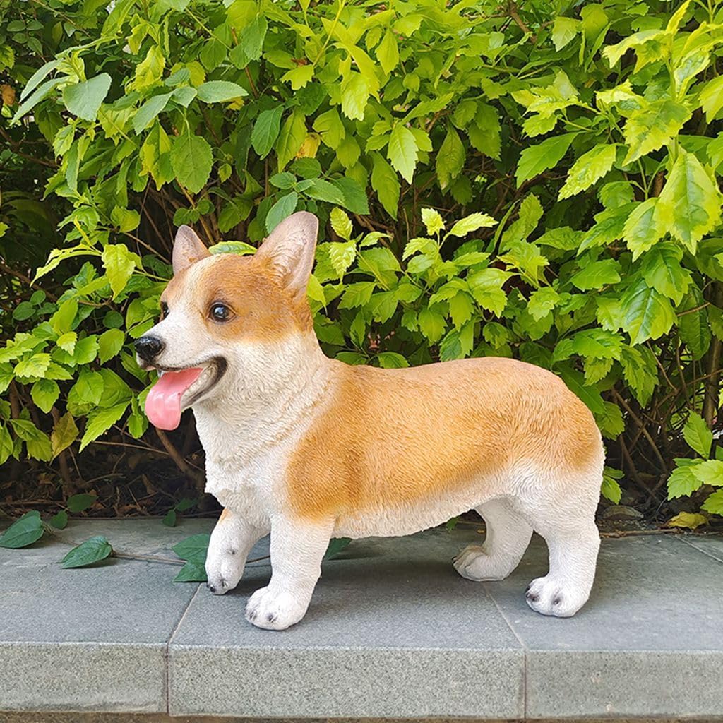 DFrywdgSEY Animal statue, Dog Garden Statue Resin Corgi Sculpture Outdoor Lawn House Art Black