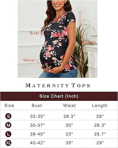 Miniatura 6 de Camisetas de maternidad de manga corta para mujer, cuello redondo, plisado frontal, peplum, camiseta casual para embarazo