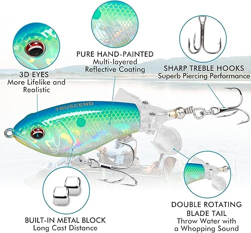 Miniatura 2 de TRUSCEND PoPobait con ganchos BKK, señuelos de pesca para lubina, lucio, lucio, perca almizclada, señuelo flotante para agua dulce o salada,