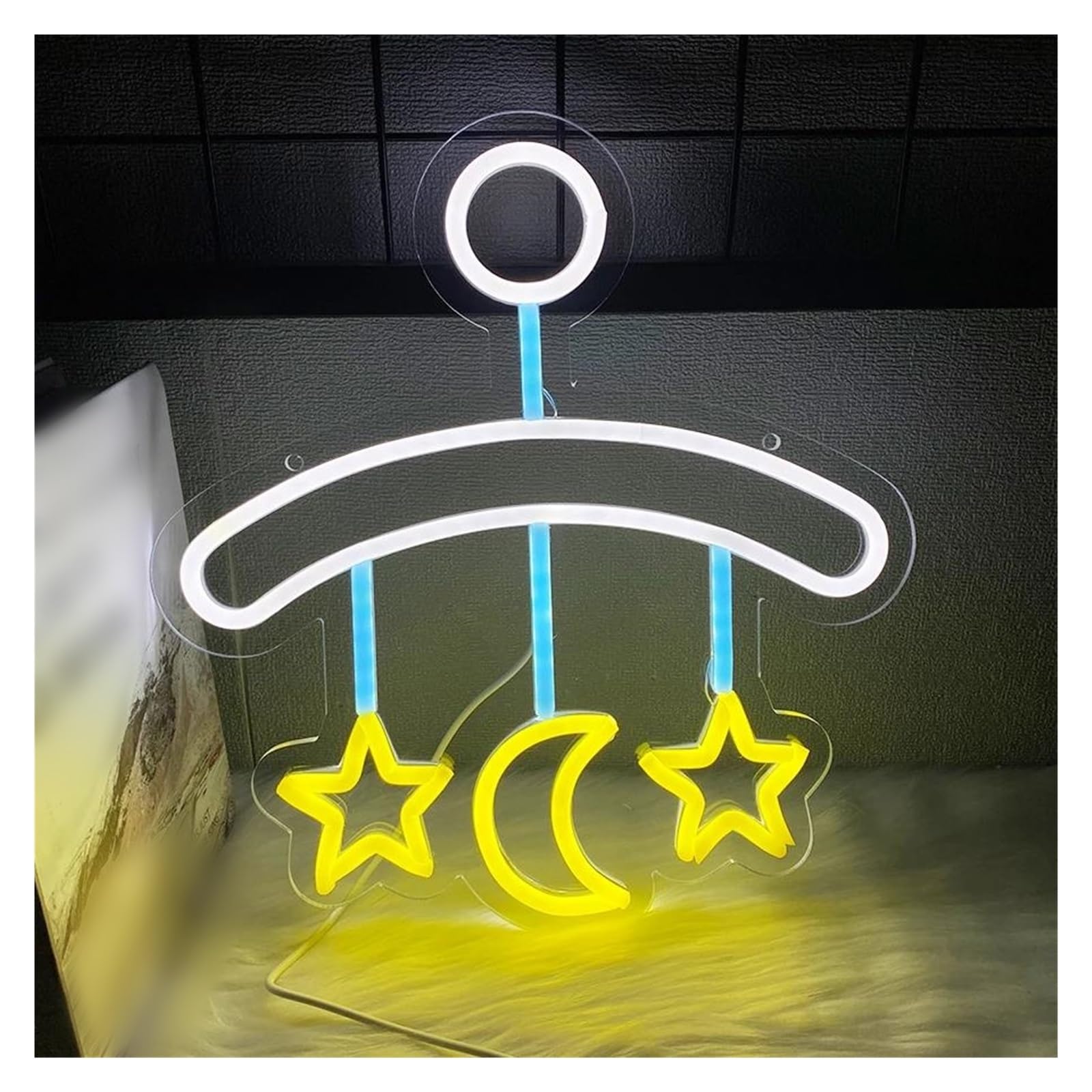 LEMST Signs Lamp Moon and Star Ornament Neon Sign, USB Power Supply, Used for Wedding Bar Parties 32.6x30cm