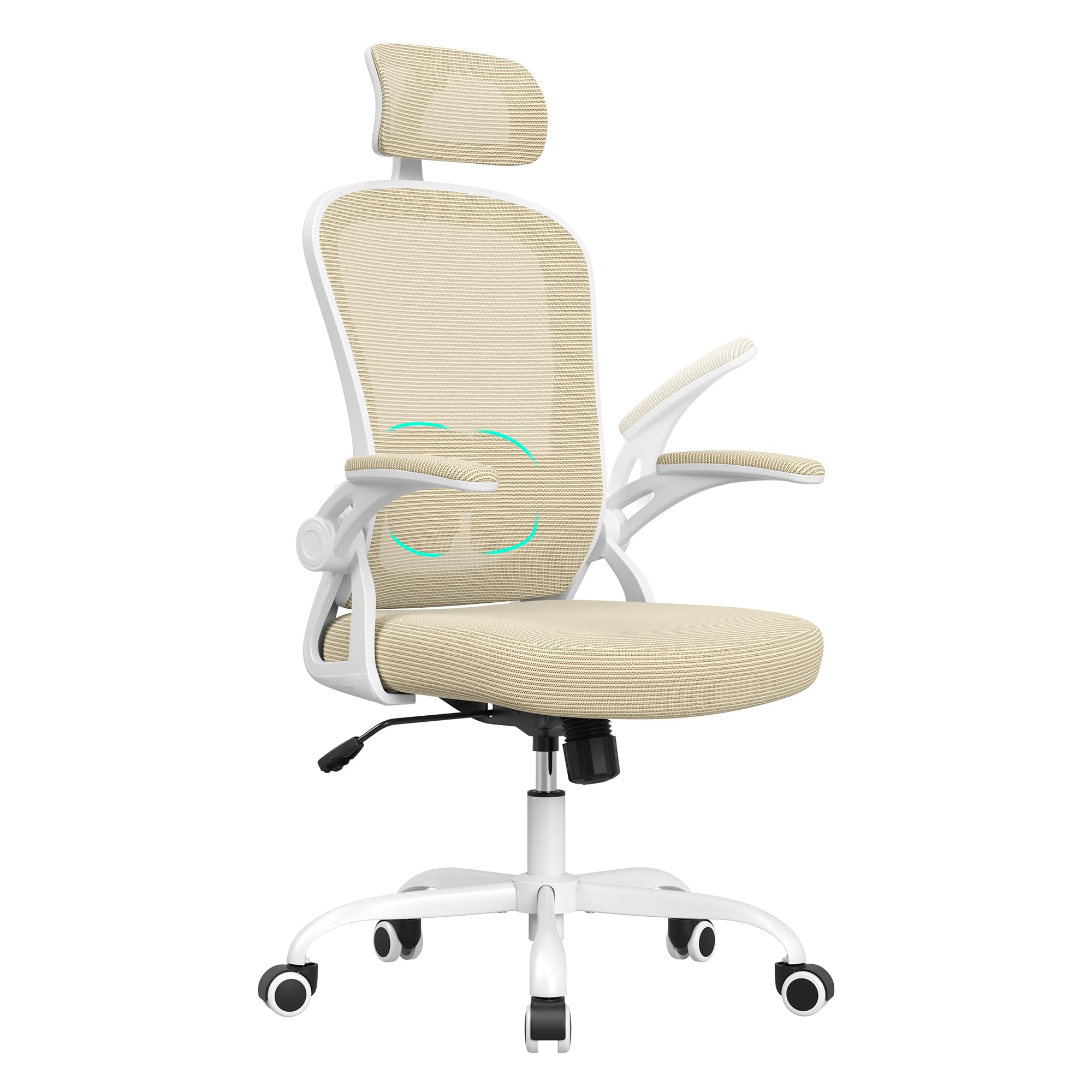 Farini Höhenverstellbar Schreibtischstuhl mit Armlehne, Ergonomischer Stuhl Bequemer Bürostuhl mit Rollen, Home Office Stuhl mit Verstellbarer Kopfstütze, Office Chair Chefsessel, Khaki