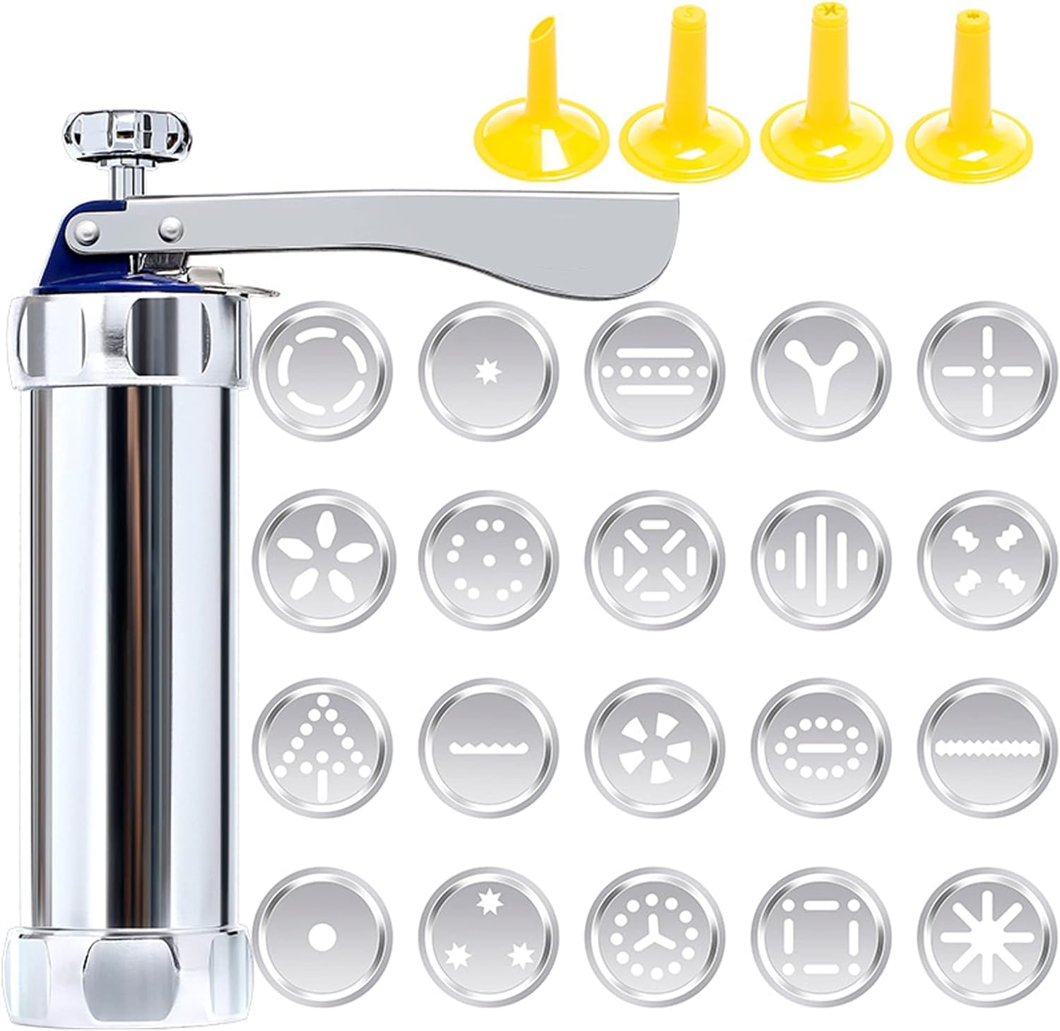 With 20 Disc And 4 Nozzles Cookie Press, Metal Cookie Press Gun Kit Stainless Steel Biscuit Press Maker Homemade Baking Tool Biscuit Cake Dessert DIY Maker And Decoration
