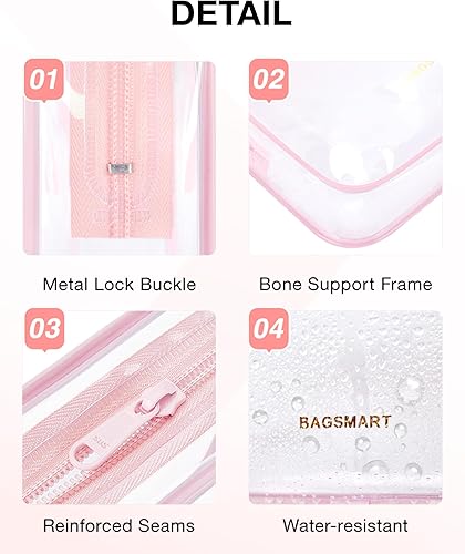 Miniatura 4 de BAGSMART - Bolsa de aseo aprobada por la TSA, organizador de cosméticos y maquillaje transparente, bolsa de viaje de tamaño de cuarto de galón