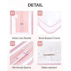 BAGSMART Clear Toiletry Bag, TSA Approved Travel Toiletry Bag Carry On Travel Accessories Bag Airport Airline Quart Size Bags water-resistant Makeup Bag for Women