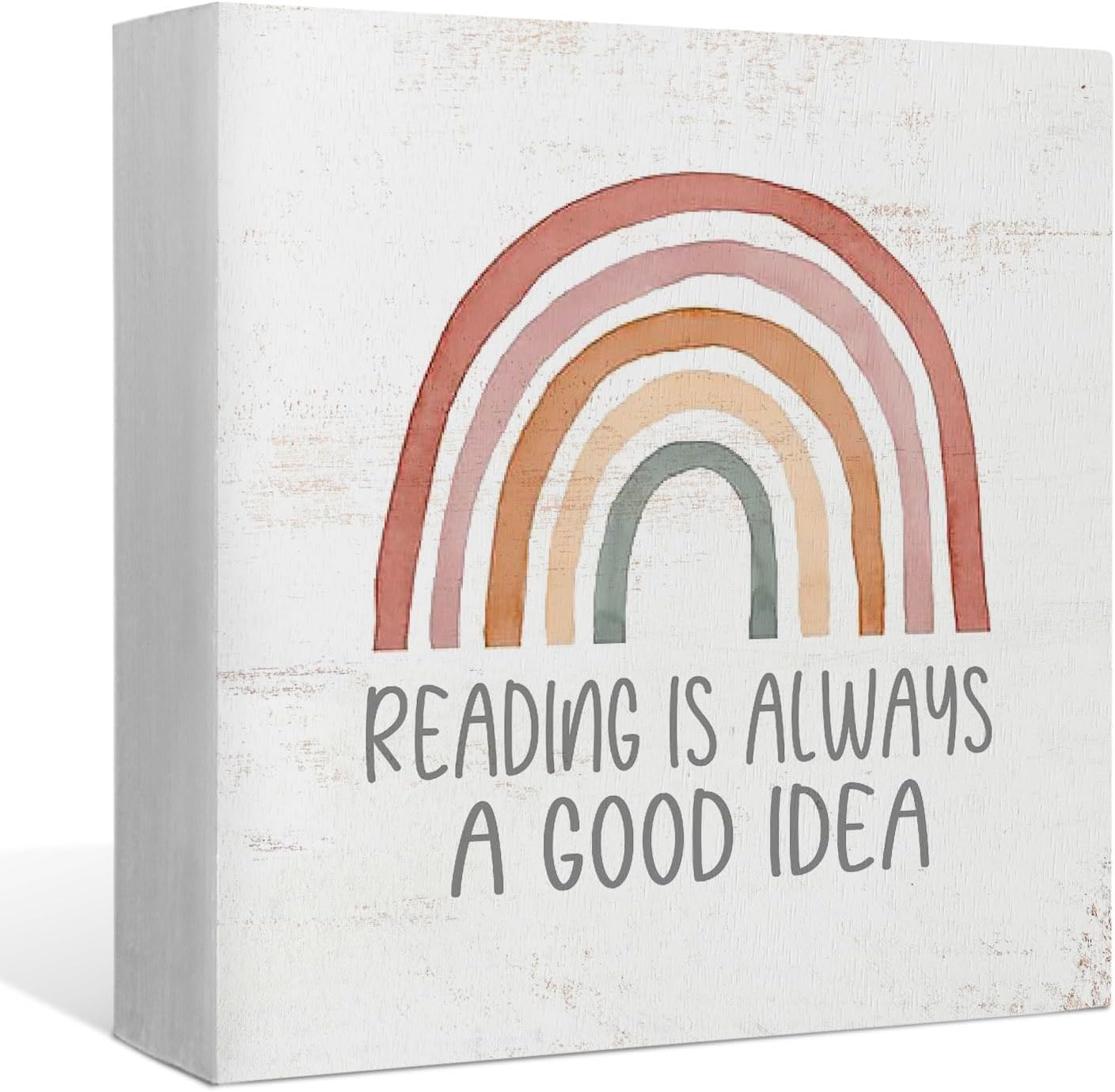 Reading is Always a Good Idea Wood Box Sign Desk Decor,Boho Rainbow Reading Wooden Block Sign Decorations for Home Classroom Reading Nook Reading Room Library Wall Tabletop Shelf Decor