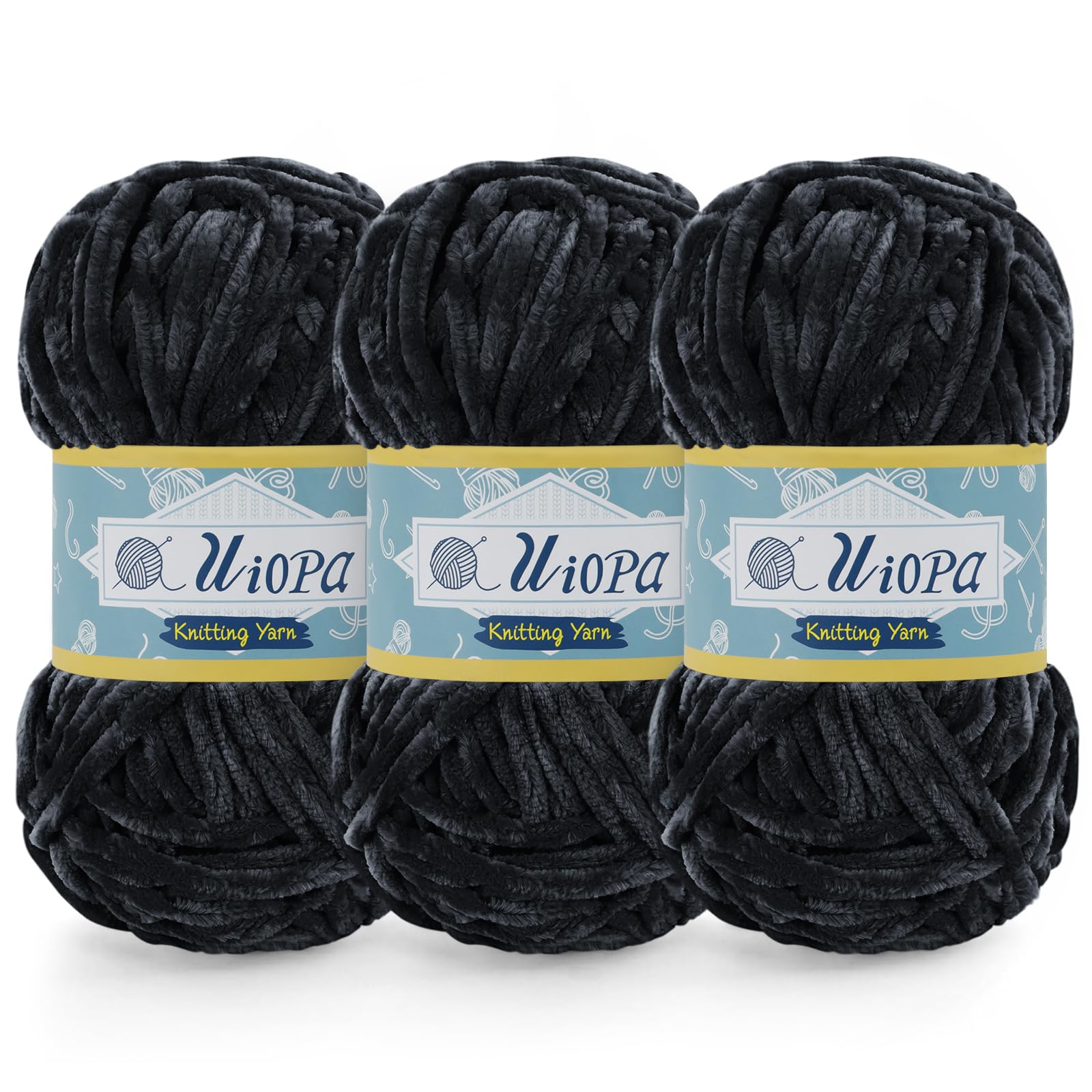 Uiopa 3 x 100g Chunky Chenille Yarn, Plush Velvet Yarn Thick Chenille Wool, Dark Gray Fluffy Crochet Chunky Wool for Amigurumi Blankets Clothes DIY Crafts — image 1