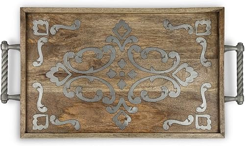 GG Bandeja de cama de madera y metal, otra decoración, 3.25 pulgadas de largo x 15 pulgadas de ancho x 9.25 pulgadas de alto, marrón claro