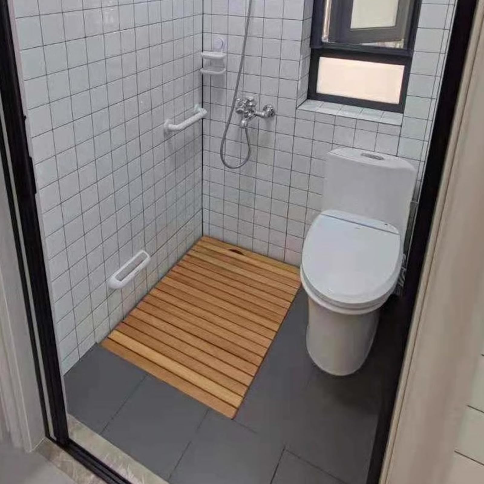 Alfombrilla de baño de madera antideslizante personalizada de bambú, impermeable, para spa, sauna, jacuzzi, piscina, 100 x 45 cm