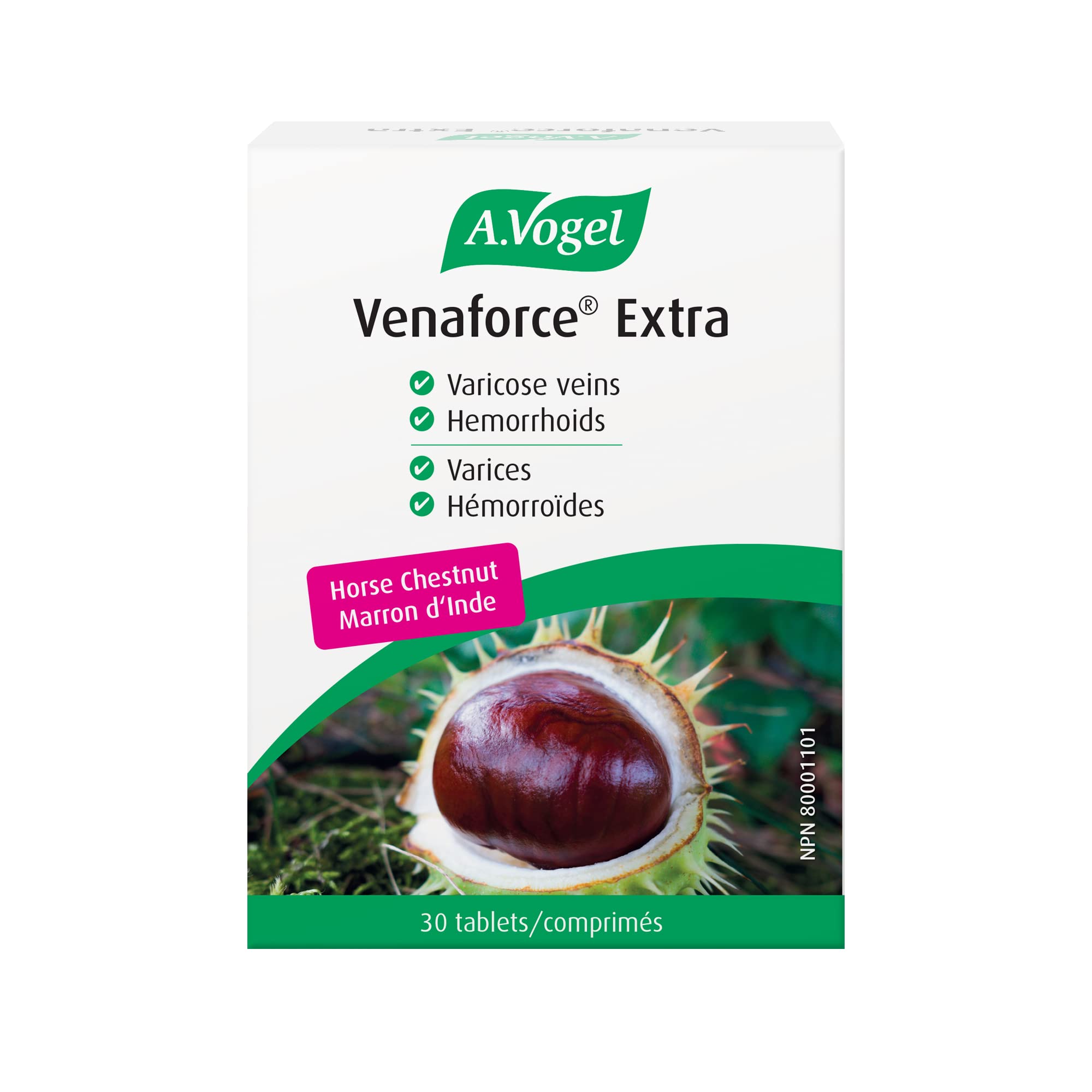 A. Vogel Venaforce Extra Horse Chestnut Tablets - Relieve Symptoms of Varicose Veins and Hemorrhoids - Gastro-Resistant Coating - 1 Month Supply - 30 Tablets