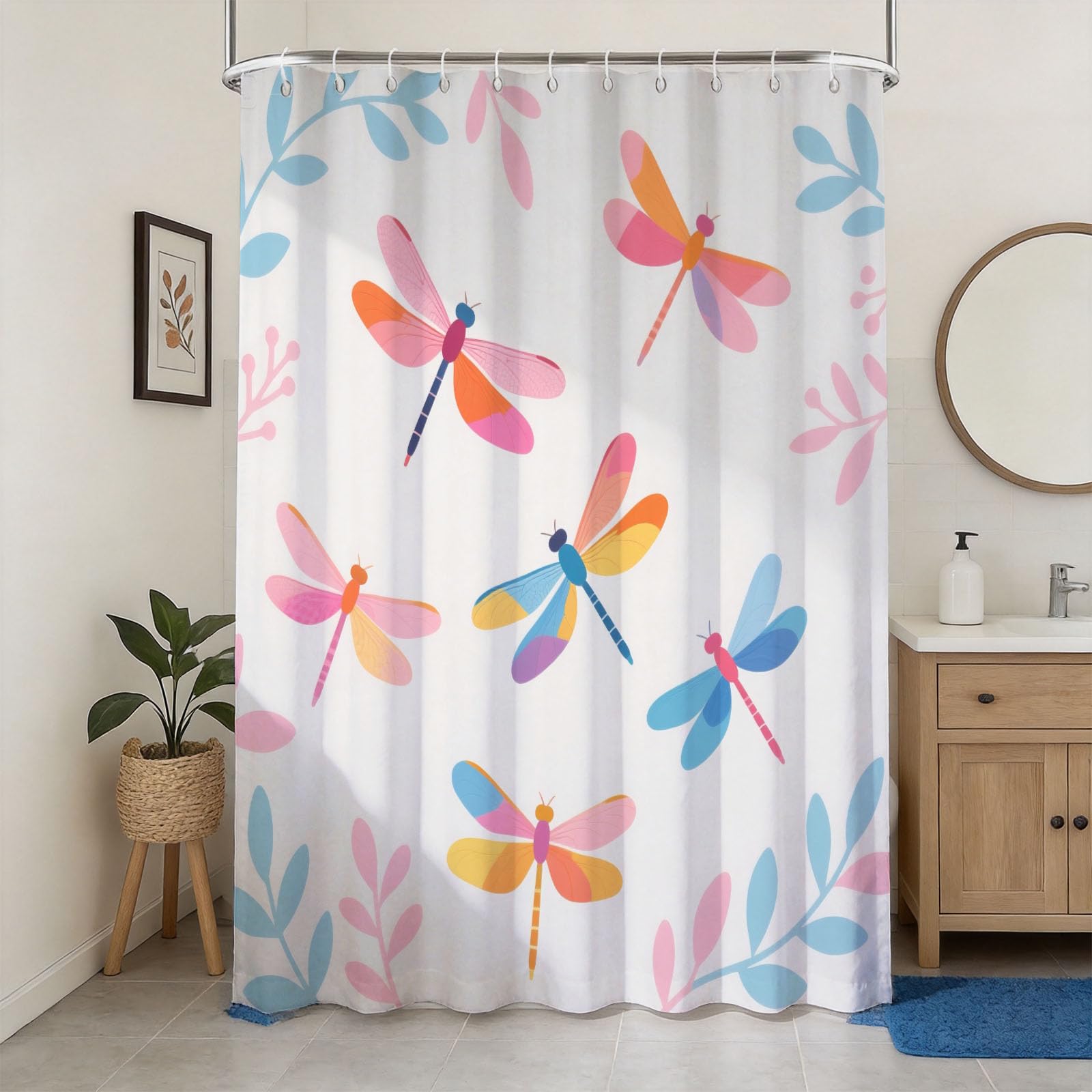 Hongduo 3D Colorful Dragonfly Shower Curtain for Stalls Bathtubs Insects Bathroom Decor Shower Curtain Set Polyester Fabric Waterproof 180x180cm/71X71 Inch with Hooks
