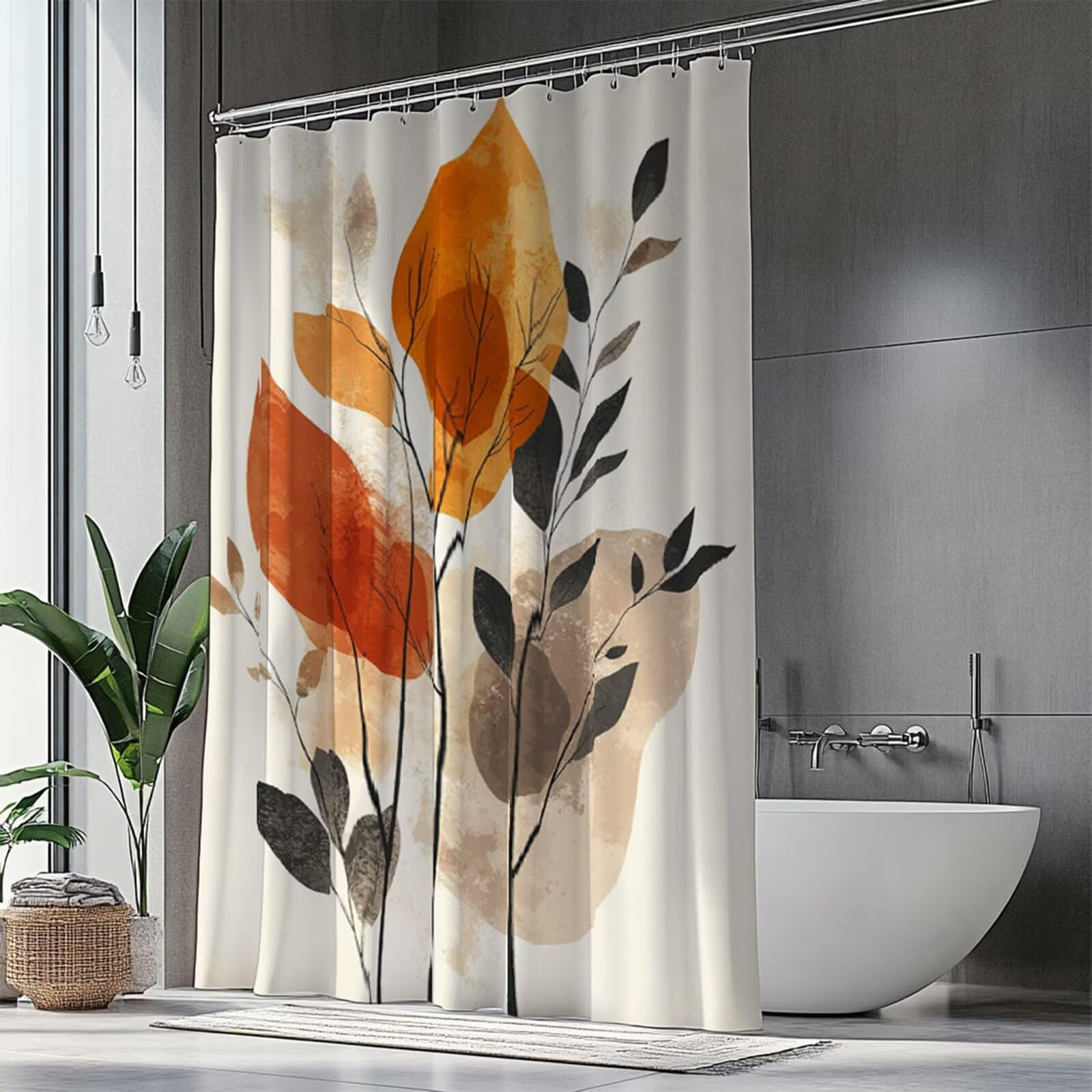 Rideau de douche orange 100x180 moderne en tissu polyester lavable avec 12 crochets