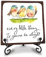 TABYON 4" Watercolor Birds Wooden Plaque - Every Little Thing Is Gonna Be Alright Positive Quote Desk Decor & Uplifting Gift