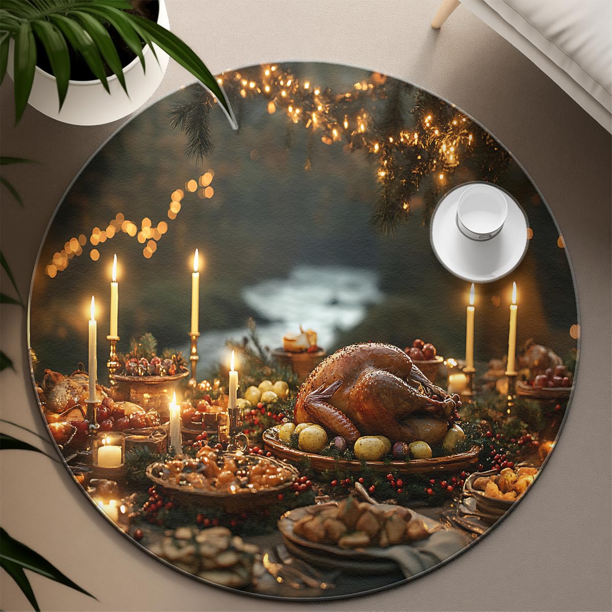 Runde Teppiche 180cm Thanksgiving Fest Truthahn Muster Kreis Teppiche rutschfest dünn für Küchenboden unter Tisch Waschküche Kinderzimmer faltbar