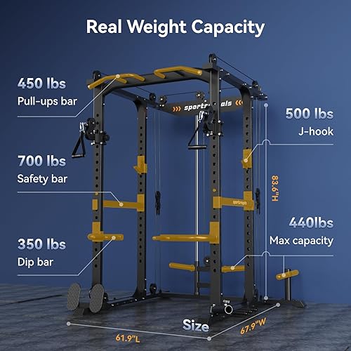 Miniatura 3 de Sportsroyals Jaula de potencia, estante de alimentación multifunción con sistema de cruce de cable ajustable y más accesorios de entrenamiento,