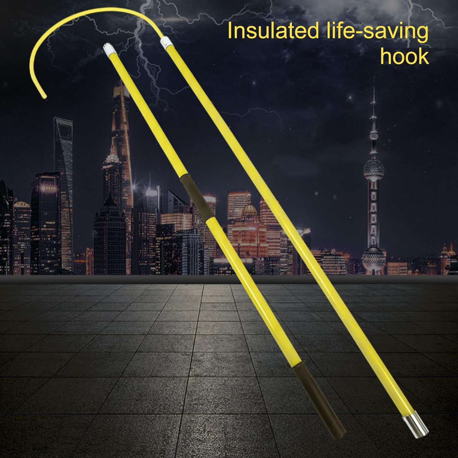 Electrical Safety Rescue Hook, Fiberglass Handle Insulated Rescue Hook 10kV to 220kV Multiple Sizes(1.5m/4.9ft)
