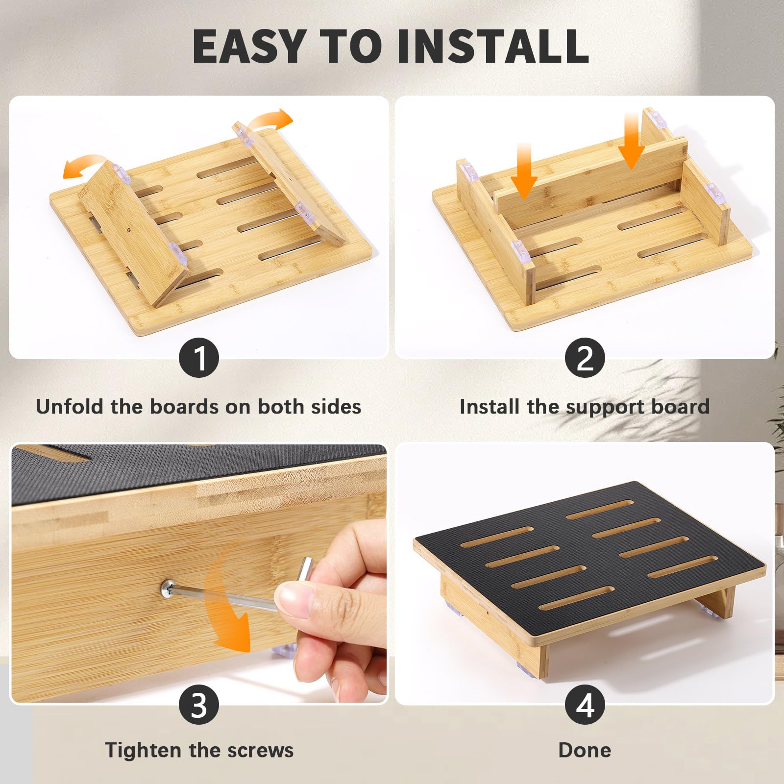 Roylvan Taburete para Adultos, Escalón para Camas Altas, Taburete Antideslizante con Capacidad de Carga de 440 LB para Ancianos, Niños, Junto a la Cama, Ducha, Cocina, Madera de Haya/Negro