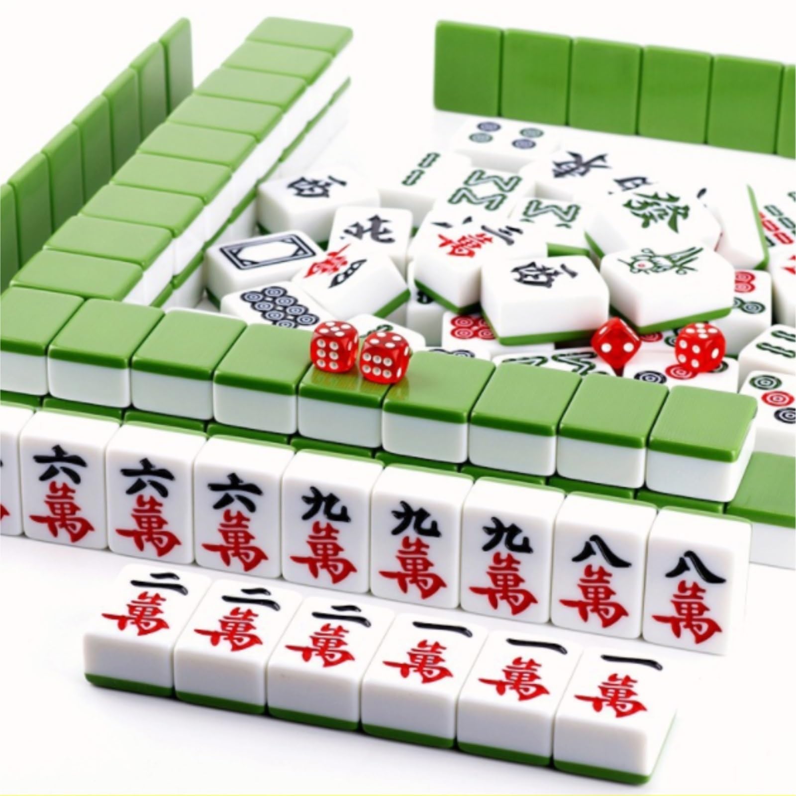 Tradycyjny Chiński Mah Jong Zestaw Mahjong Gra Towarzyska Tradycyjna Gra Klasyczna Chińska Gra Mahjong Zestaw 144 Płytek Na Imprezę Rodzinną(Grün)