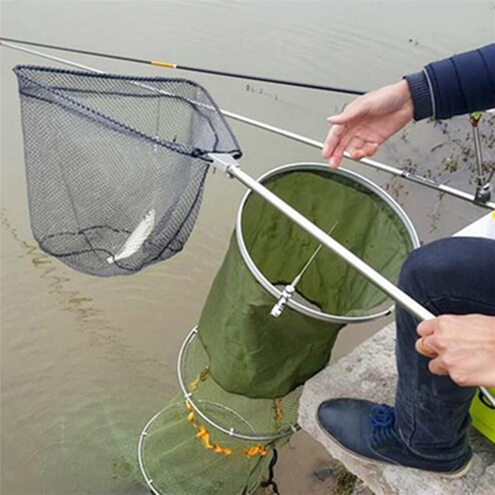 SISWIM Fischkescher 170 cm zusammenklappbare Fischernetze, Aluminiumlegierung, Angelgeräte, kleine Netze, faltbar, Kescher, Stangenguss, Netzwerkfalle Fischnetz