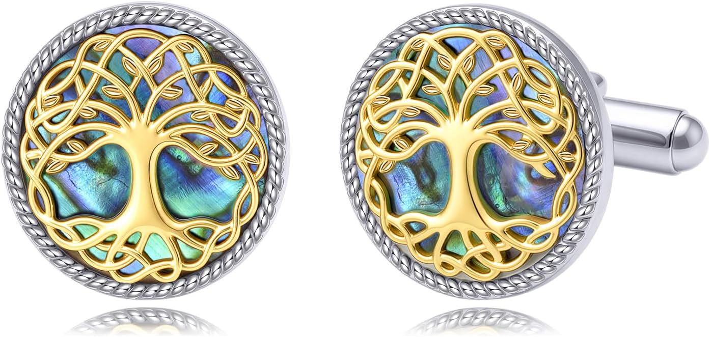 Cufflinks for Men Tree of Life Round CuffLinks for Tuxedo Wedding Business Jewelry Gift for Men
