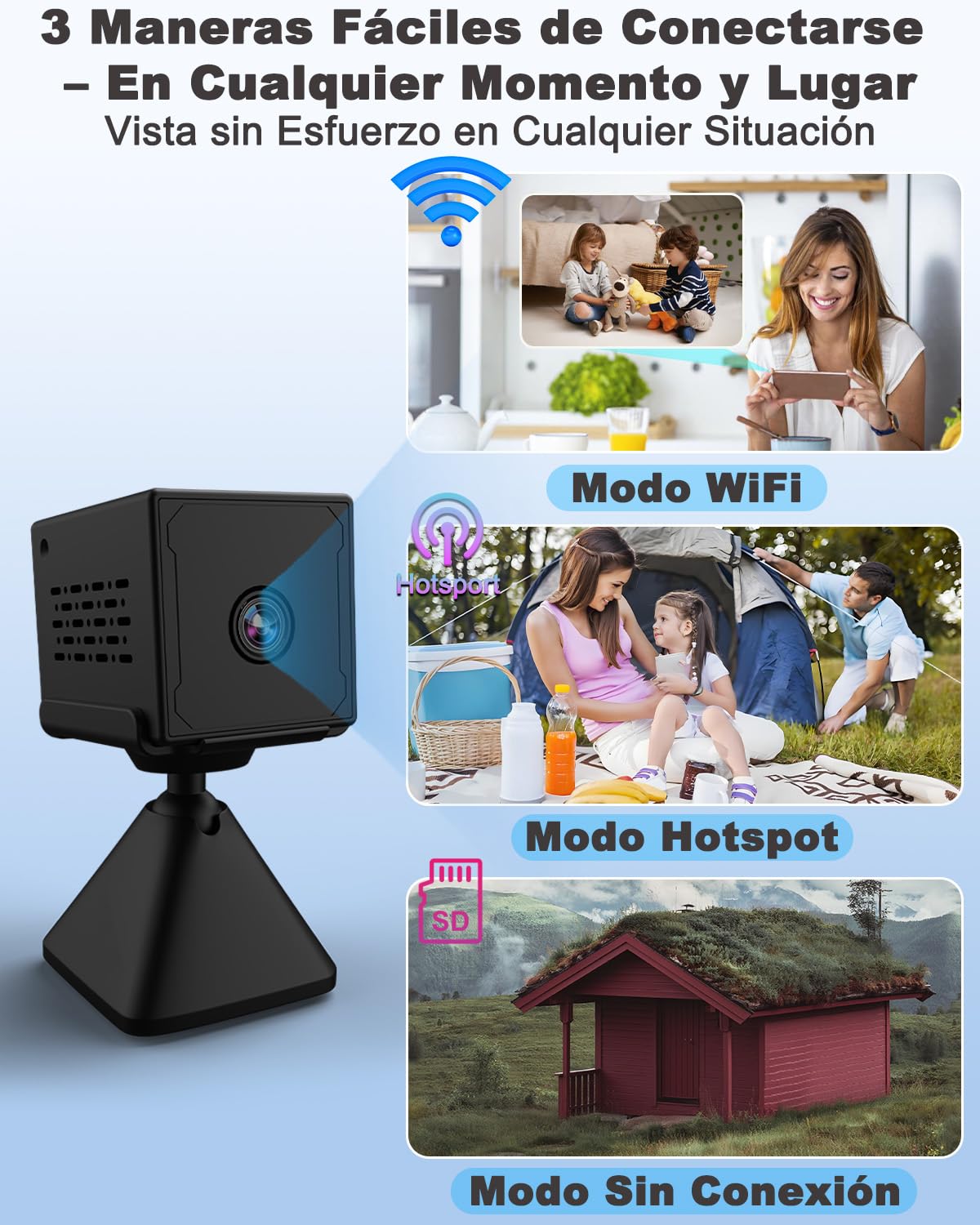 Mini Camara Espia, 4K Mini Camara Vigilancia WiFi Interior, Camara Espia Oculta con Visión Nocturna & Deteccion de Movimiento, Bateria 2000mAh, WiFi/Ap Hotspot Opciones, Spy Camera Interior/Extérieur