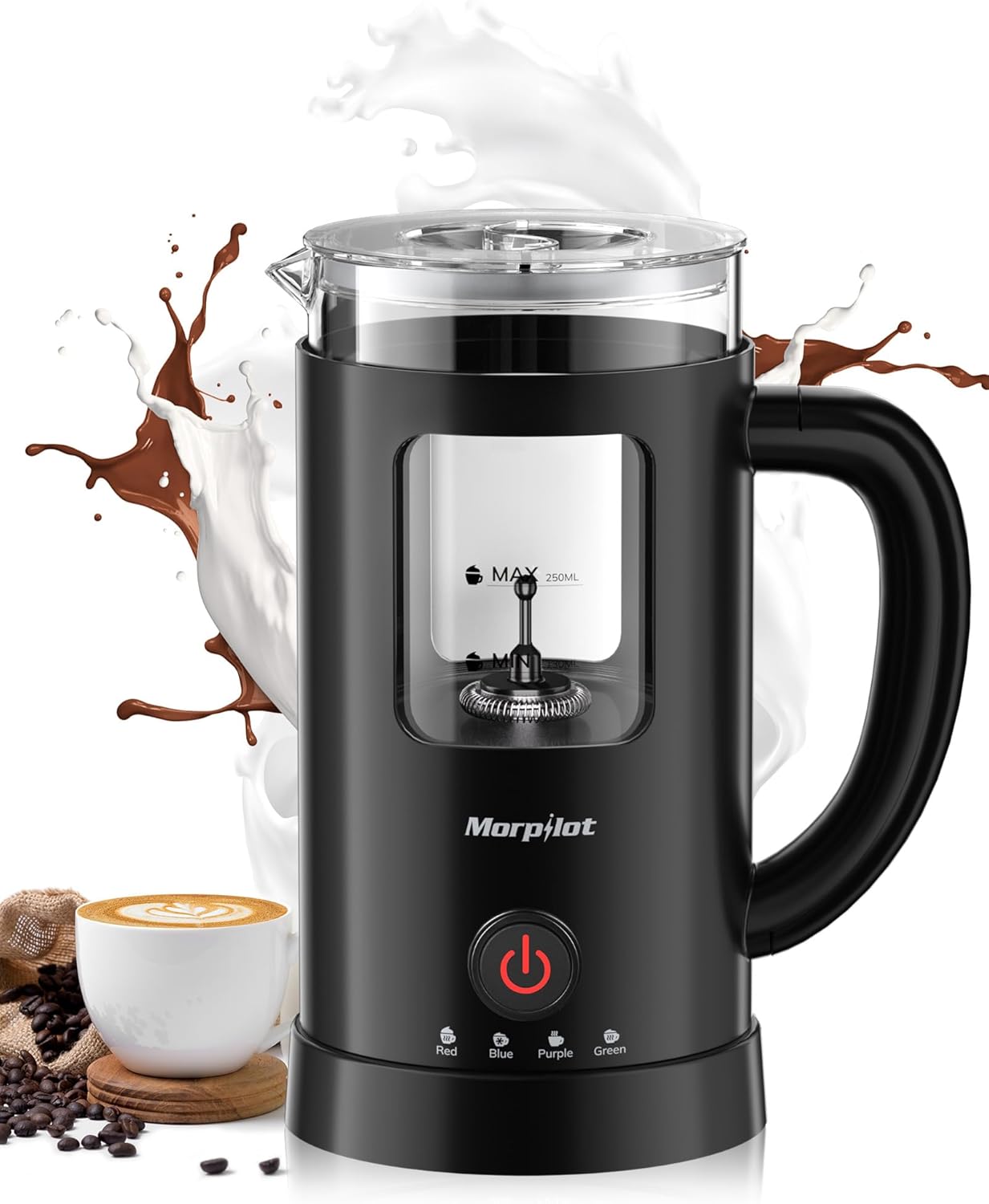 Milk Frother, Morpilot 4 in 1 Automatic Coffee Frother, Glass Material