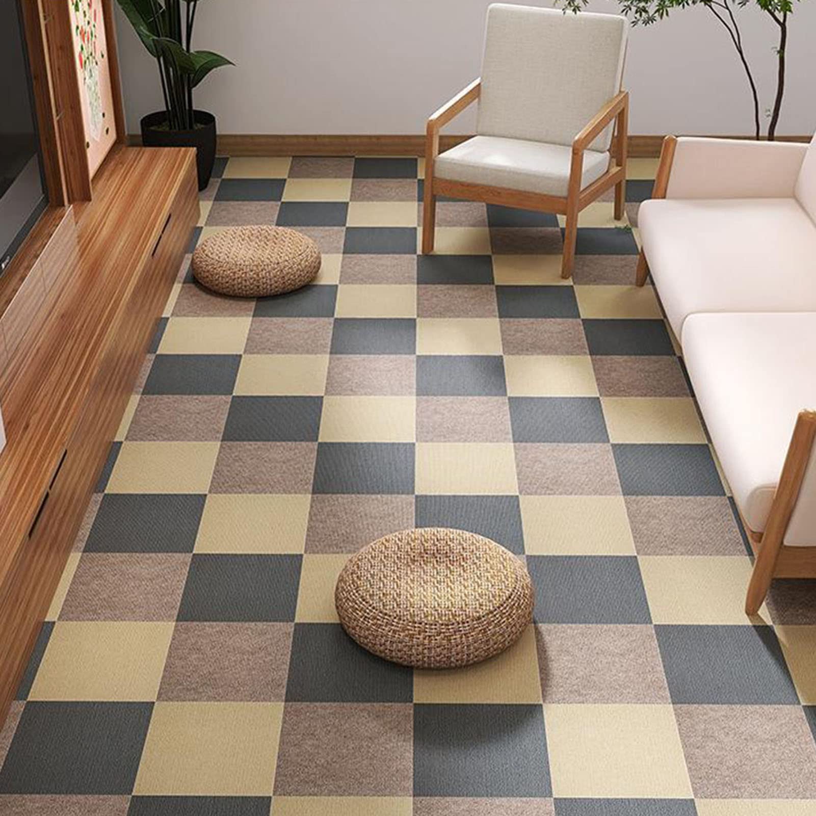 Rutdcjkne Grey+Camel+Light Coffee Carpet Tiles Peel And Stick, Self Adhesive Carpet Tiles 12 Pcs Multicolor Peel And Stick Seamless Floor Mat(Grey+Camel+Light Coffee)