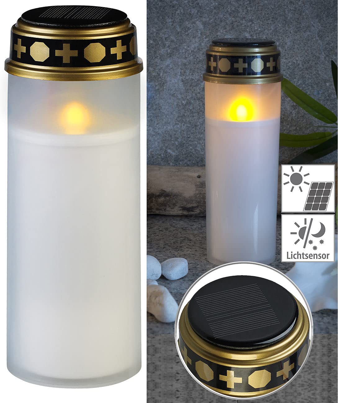 Pearl Solare a Gancio Solar-LED-Cimitero-Luce Grande Luce Continua Candlelight-LED Impermeabile Solare per Tomba con Lanterna