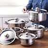 10-Piece Stainless Steel Casserole Cookware Set,Kitchen Cookware Pan Set,5 Saucepans with 5 Lids,2 Ear Handle,Fast Heating, Soup Pot for Cooking Boiling Stewing, All Hobs & Induction