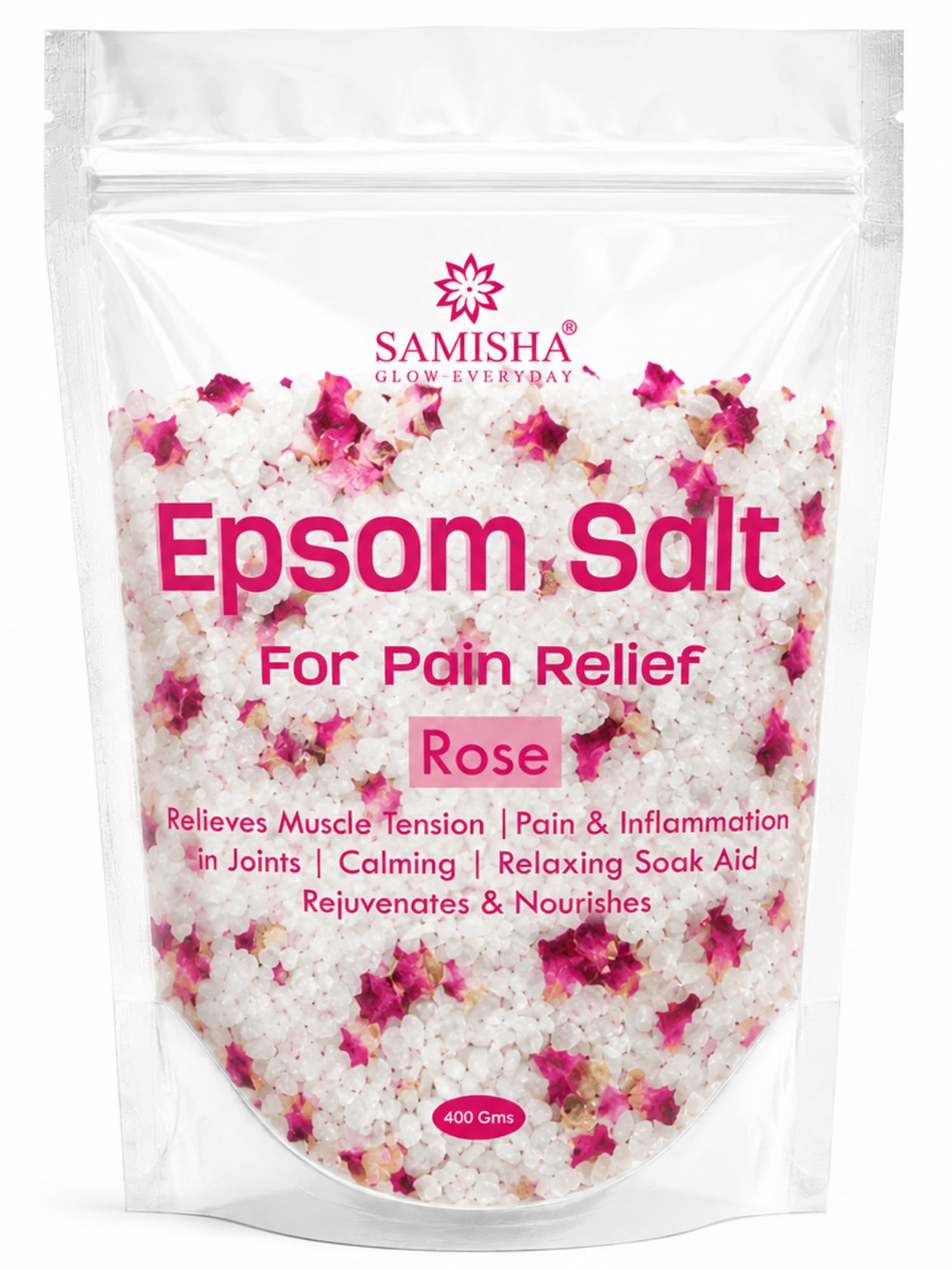 epsom salt SAMISHA - bathing salt | epsom salt for pain relief | epsom salt for foot wash | magnesium sulphate | muscles relaxation | epsom salt for bath and shower | epson salt magnesium (Pack of 1, Rose)-image-9